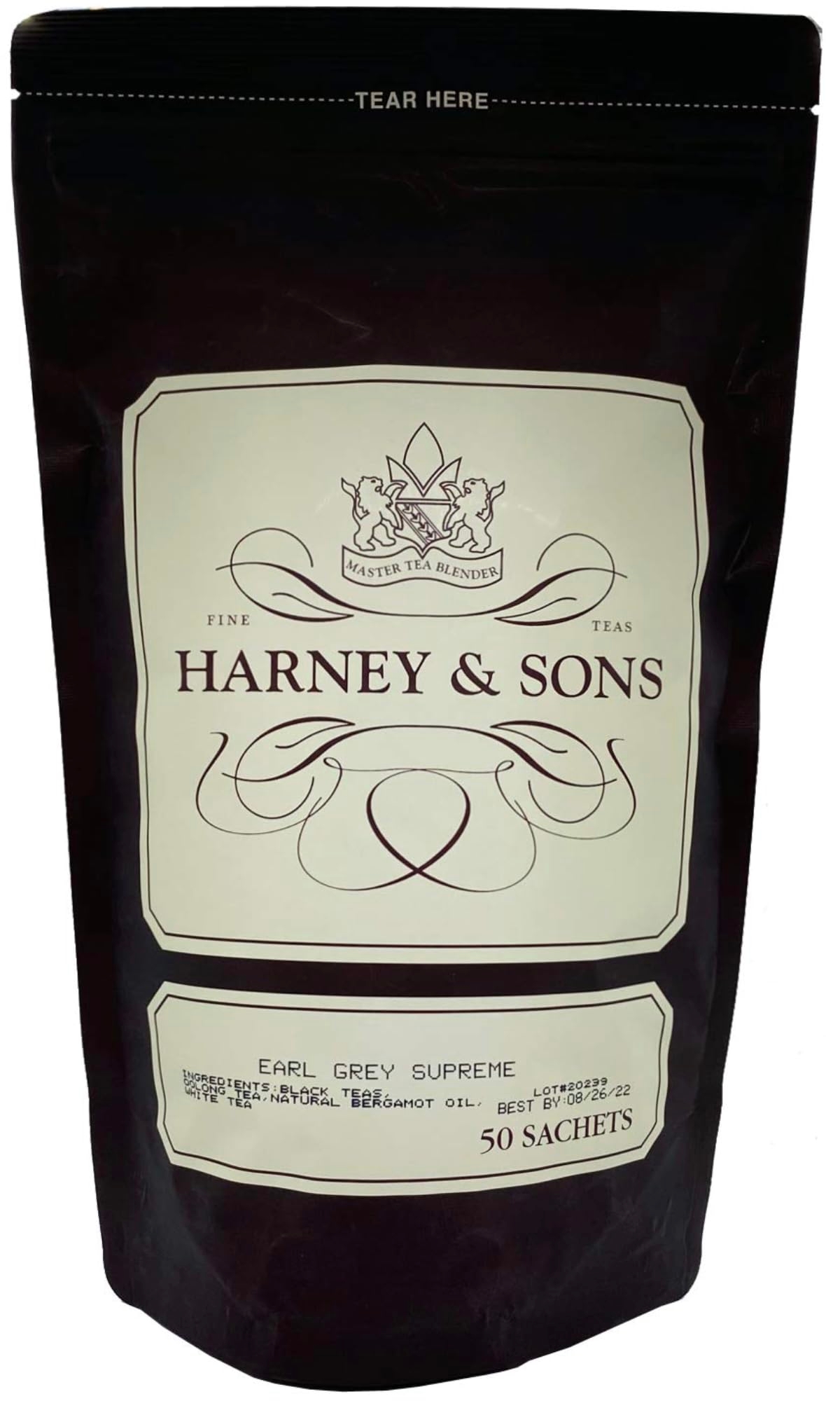 Harney & Sons Earl Grey Supreme Tea - Lemony Flavors,Presents and Party Favors - Bag of 50 Sachets