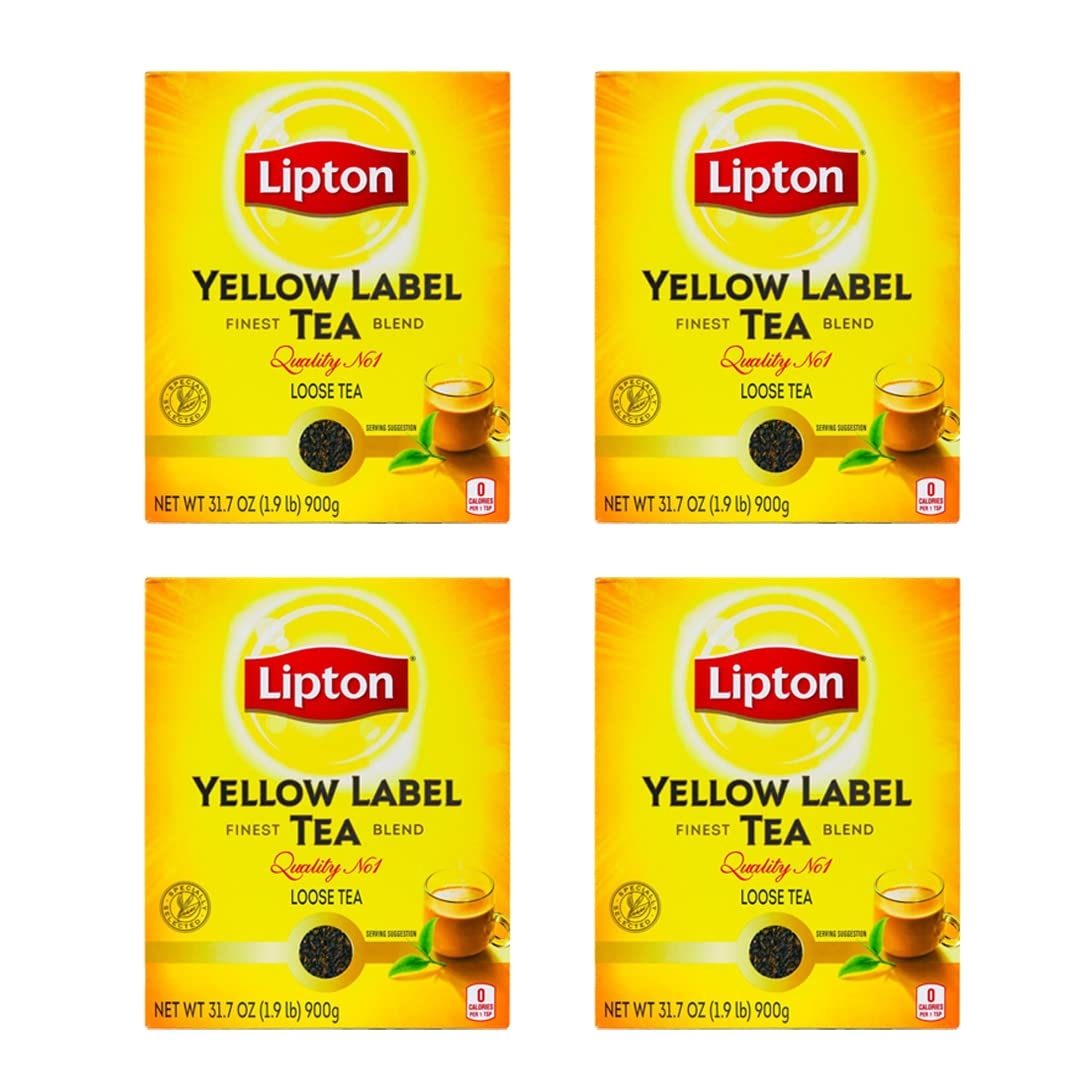 Lipton Black Tea | Yellow Label | Loose Leaf Tea | Premium Quality | International Chai Blend | Compatible for Milk Chai | Bold & Rich Flavor | Bulk Tea | 900 Grams (Pack of 4)