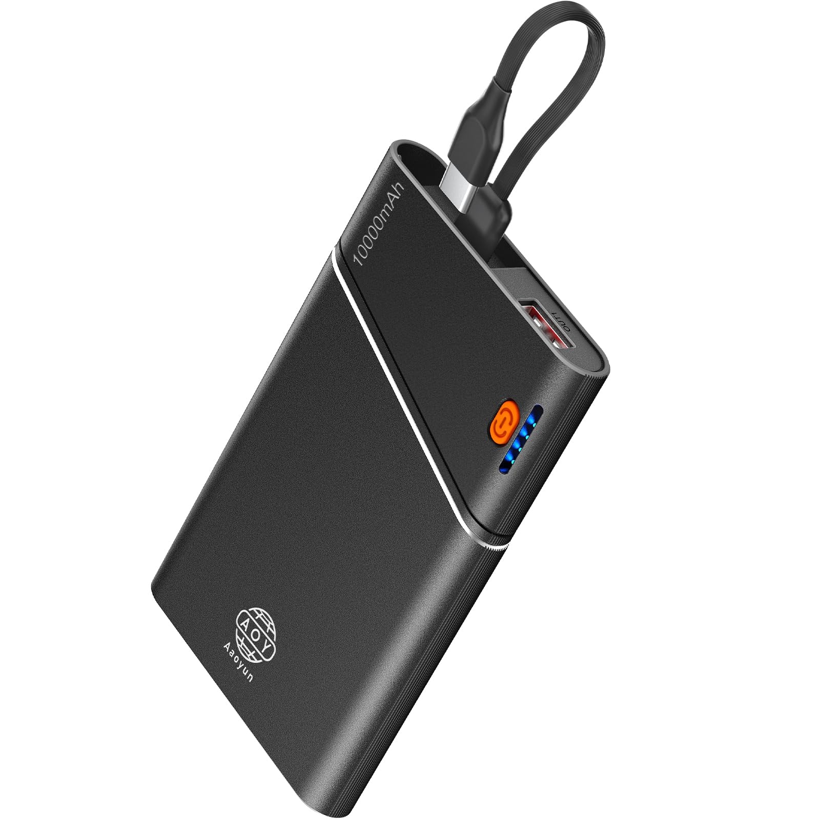 Aaoyun Portable Charger Power Bank, 10000mAh 22.5W PD Super Fast Charging Powerbank with Built-in USB C in&Out Cable, Slim External Phone Battery Pack for iPhone 16/15/14 iPad Samsung S24 Android etc