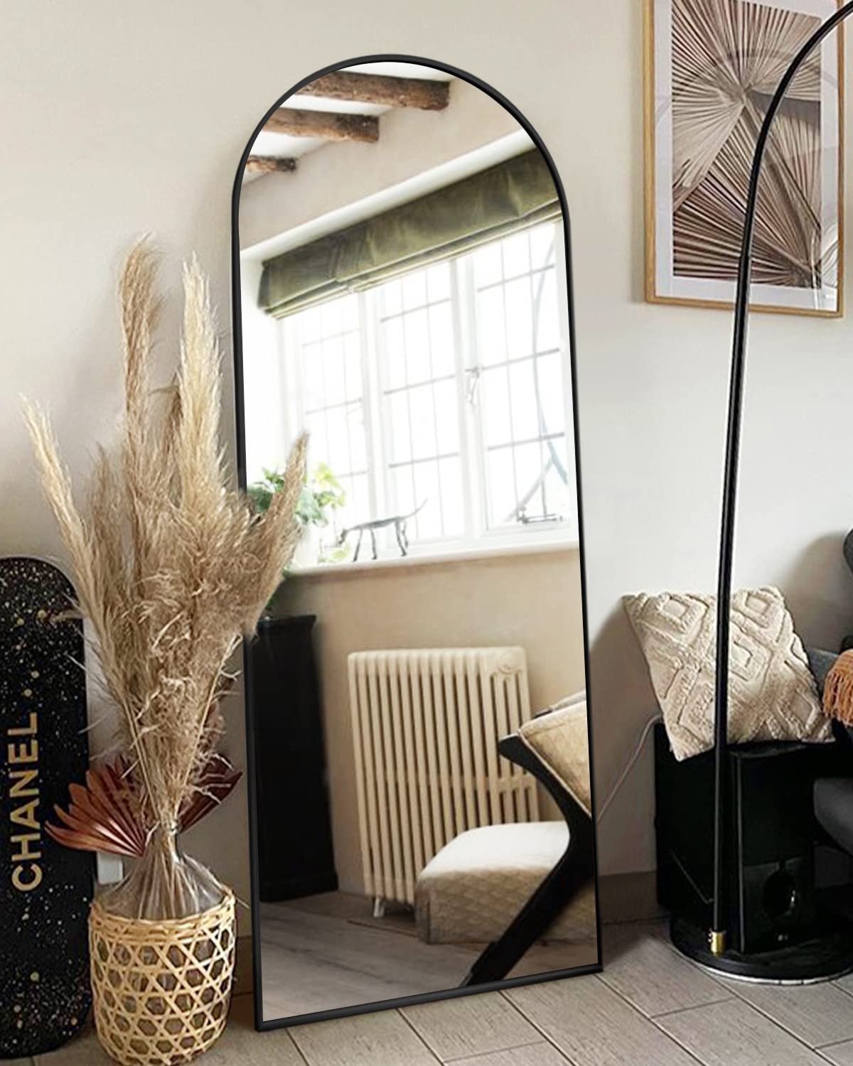 ITSRG Floor Mirror, Full Length Mirror with Stand, Arched Wall Mirror Full Length, Black Floor Mirror Freestanding, Wall Mounted for Bedroom Living Room, Black
