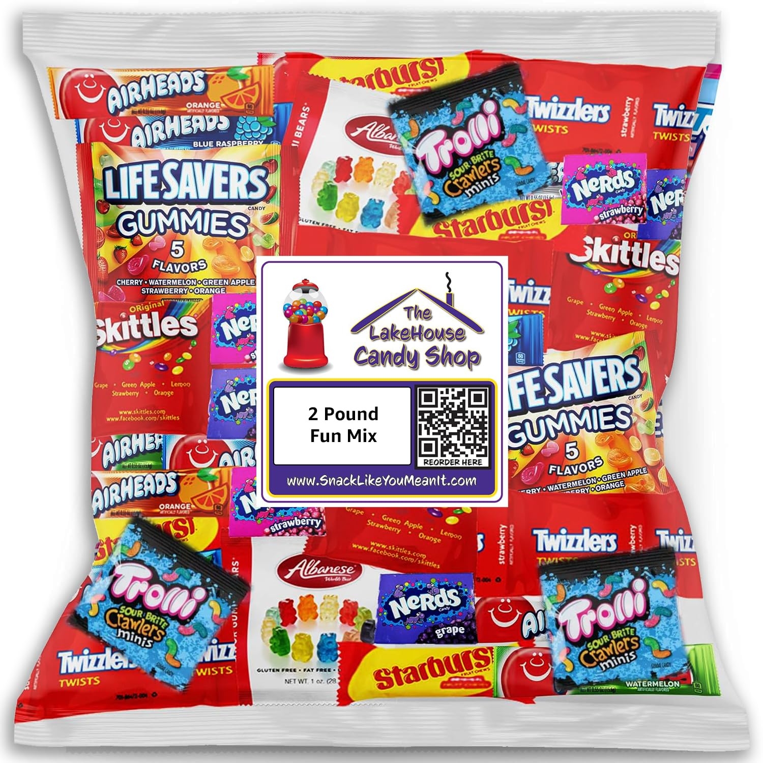 Bulk Assorted Fruit Candy - Starburst, Skittles, Gummy Life Savers, Air Heads, Sour Punch, Nerds, Albanese Gummy Bears, Trolli Sour Brite Crawlers & Twizzlers (32 Oz Variety Pack) by The Lakehouse
