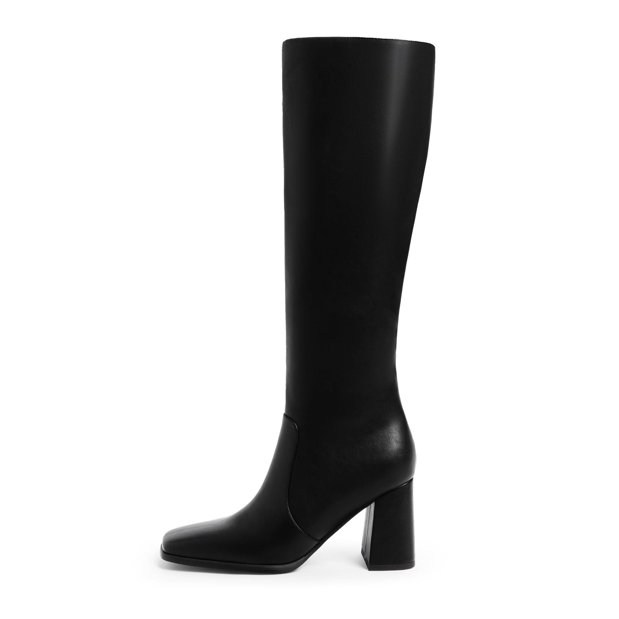 Modatope Knee High Boots Women Chunky Heel Square Toe Tall Boot for Women High Heel Side Zipper Long Boots - Image 2