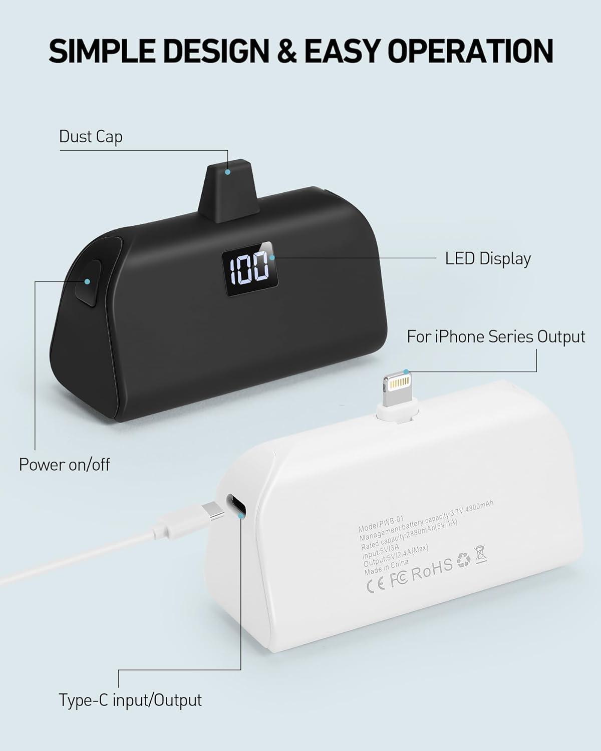 Mini Portable Charger for iPhone with Built in Cable, 4,800mAh Small Power Bank Fast Charging, Compatible with 14/14 Pro Max/13/13 Pro Max/12/12 Pro Max/11/XR/X/8/7/6 Series, Black - Image 5