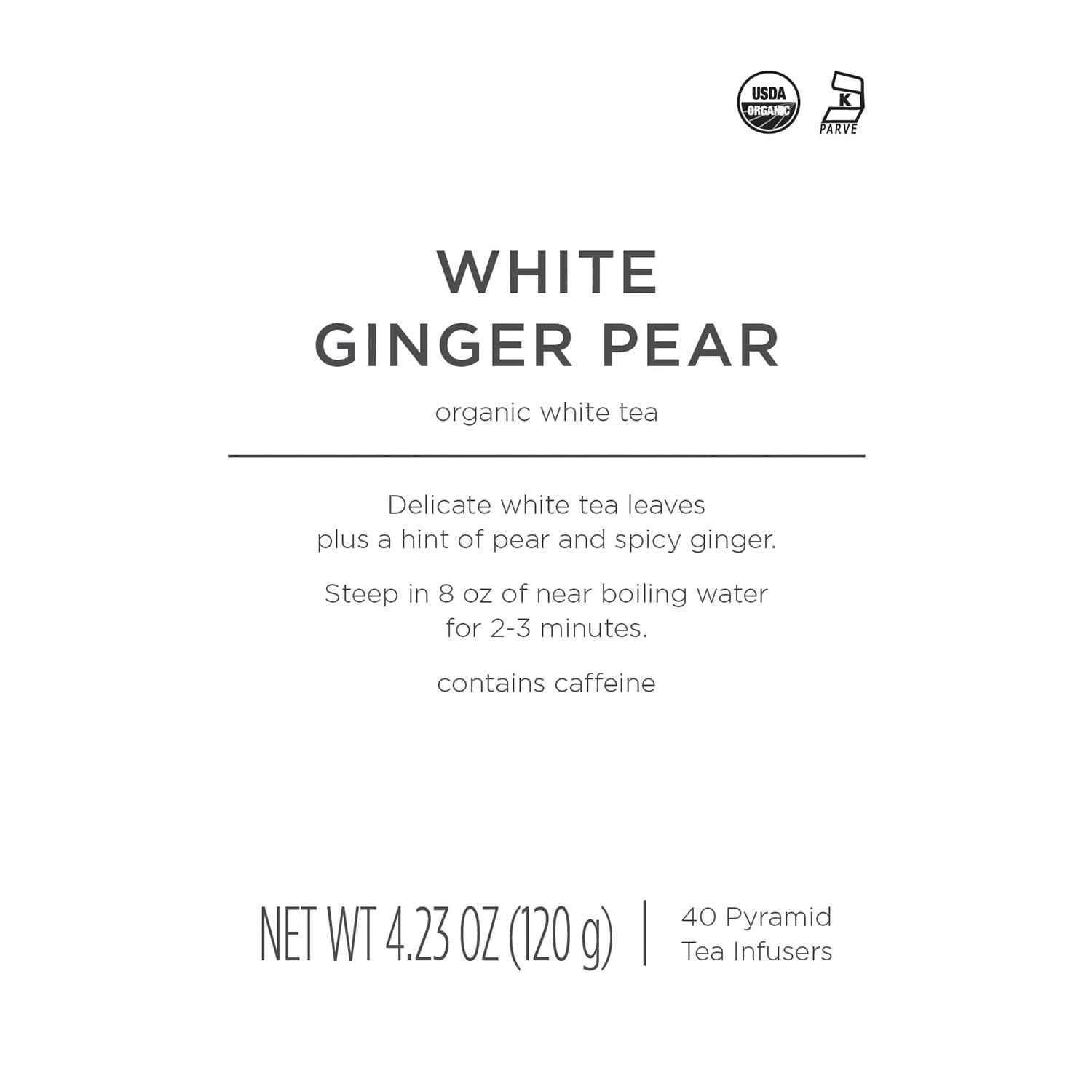 Tea Forte White Ginger Pear Premium Organic Caffeinated White Tea Blend Event Box, Bulk Pack 40 Count, 10 per tray Individually Wrapped Handcrafted Pyramid Infusers - Image 5