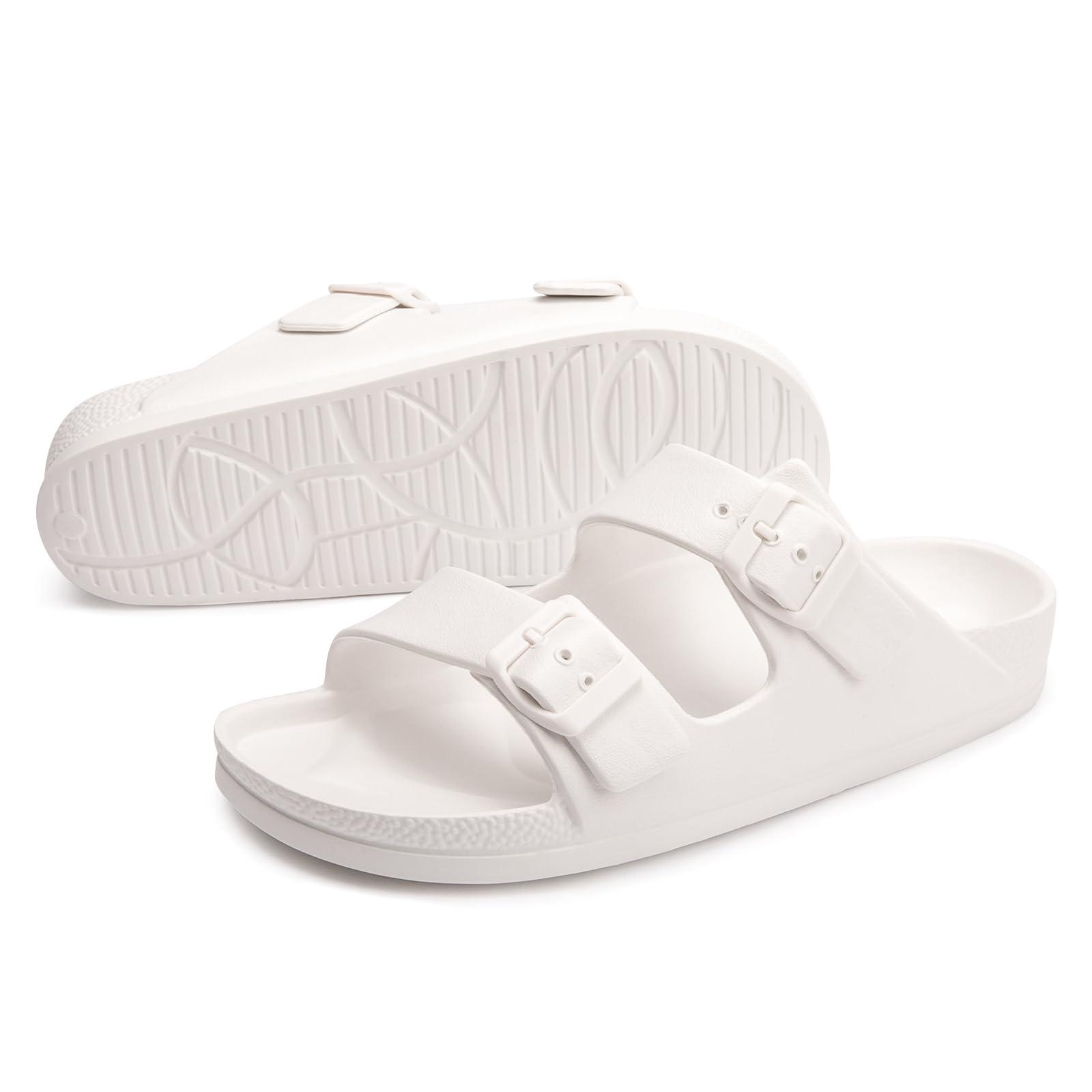 FUNKYMONKEY Women's Comfort Slides Double Buckle Adjustable Plastics Flat Sandals - Image 5