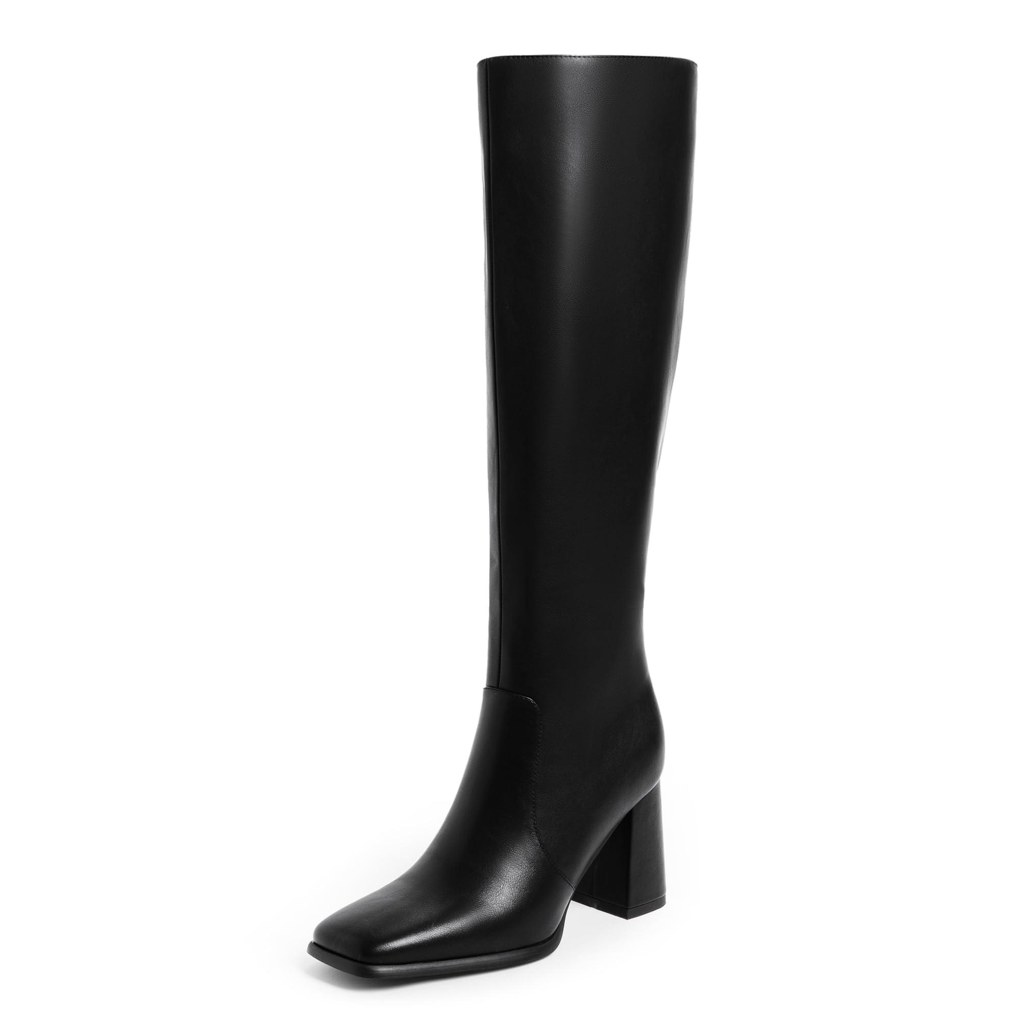Modatope Knee High Boots Women Chunky Heel Square Toe Tall Boot for Women High Heel Side Zipper Long Boots