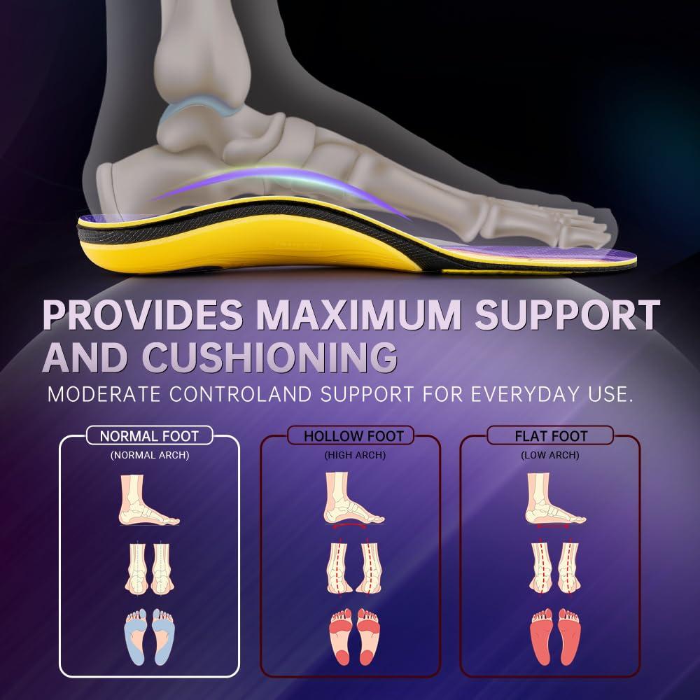 VALSOLE Heavy Duty Support Pain Relief Orthotics - 220+ lbs Plantar Fasciitis High Arch Support Insoles for Men Women, Flat Feet Orthotic Insert, Work Boot Shoe Insole, Absorb Shock with Every Step - Image 4