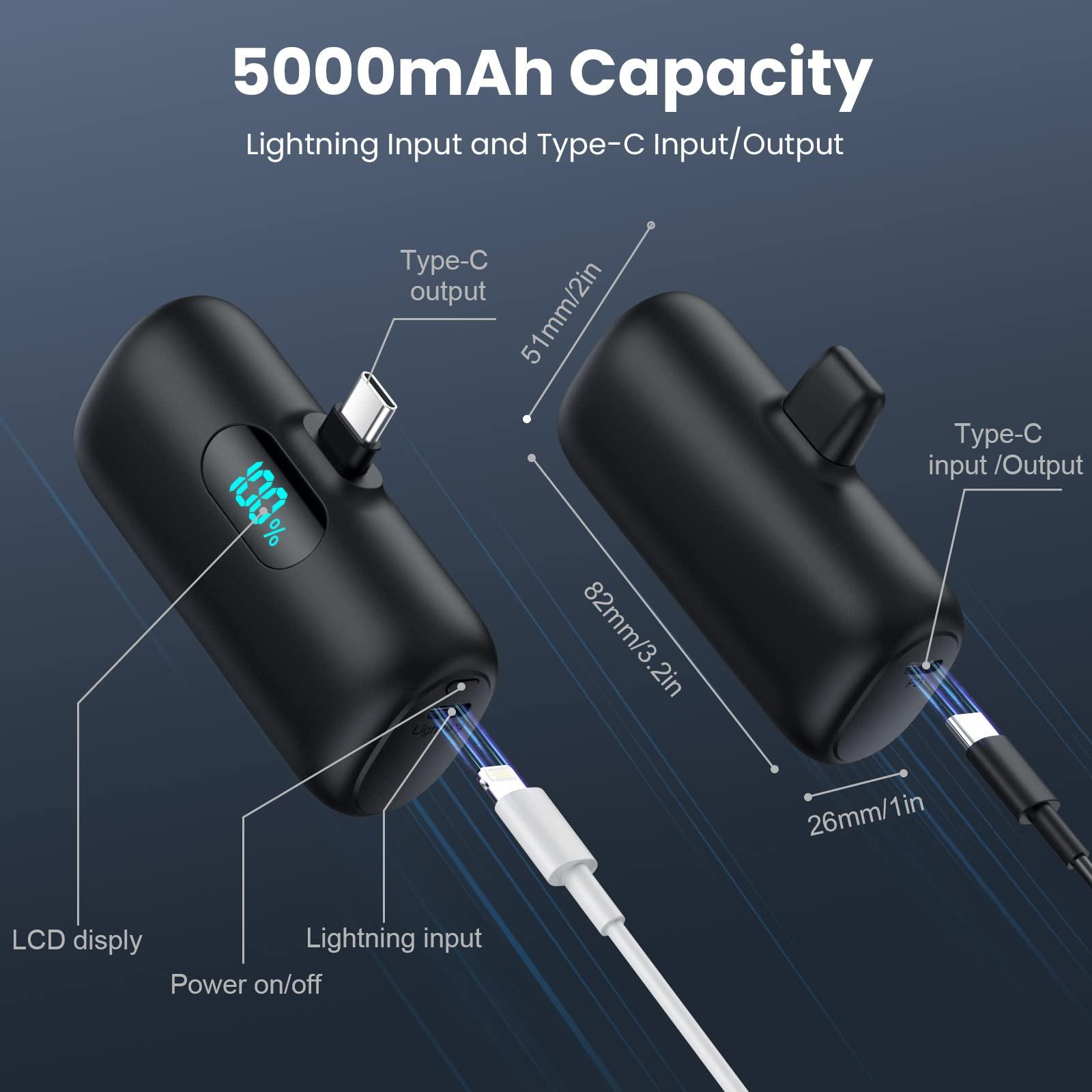 Mini Portable Charger 5000mAh Power Bank,15W PD USB C Cell Phone Portable Power,LCD Display Battery Pack Compatible With iPhone 16/15/15 Plus/15 Pro/15 Pro Max/Android/Samsung/Moto/LG(Type-C Only) - Image 6
