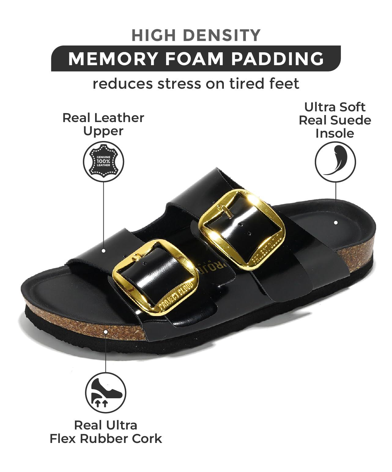 Project Cloud Genuine Leather Flat Sandals for Women 2025 Comfortable Beach Essentials Womens Sandals Memory Foam Vacation Essentials Slides for Women Footwear (Santorini) - Image 3