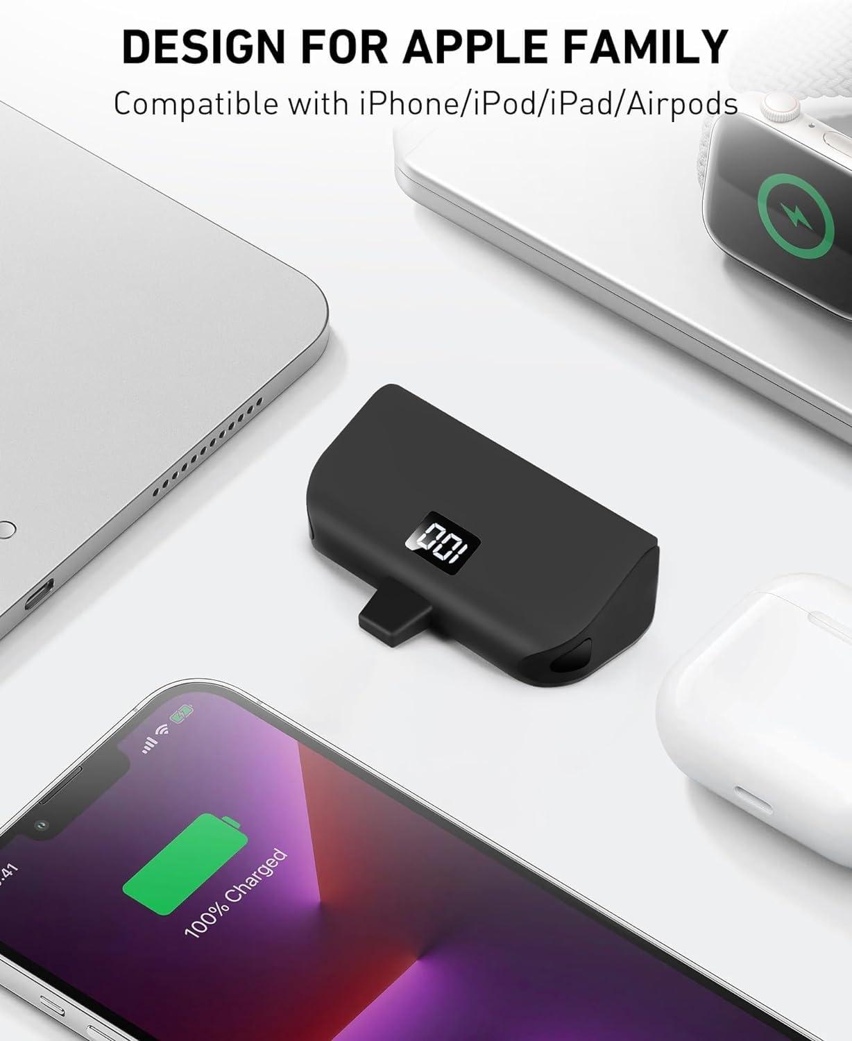 Mini Portable Charger for iPhone with Built in Cable, 4,800mAh Small Power Bank Fast Charging, Compatible with 14/14 Pro Max/13/13 Pro Max/12/12 Pro Max/11/XR/X/8/7/6 Series, Black - Image 2