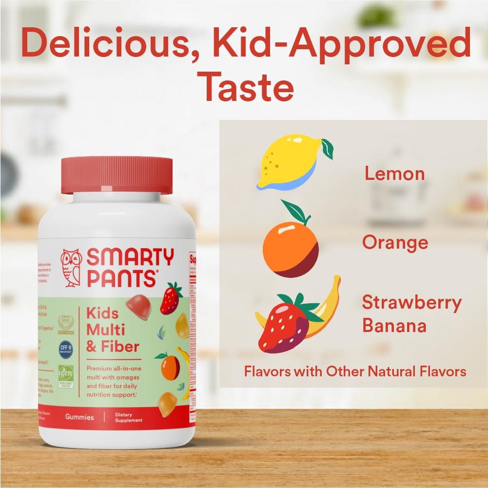 SmartyPants Kids Multivitamin Gummies and Fiber Supplement: Vitamin D3, C, Vitamin B12, B6, A, Zinc, Biotin, Inositol, Fiber Gummies, Three Fruit Flavors, 120 Count (30 Day Supply) - Image 7