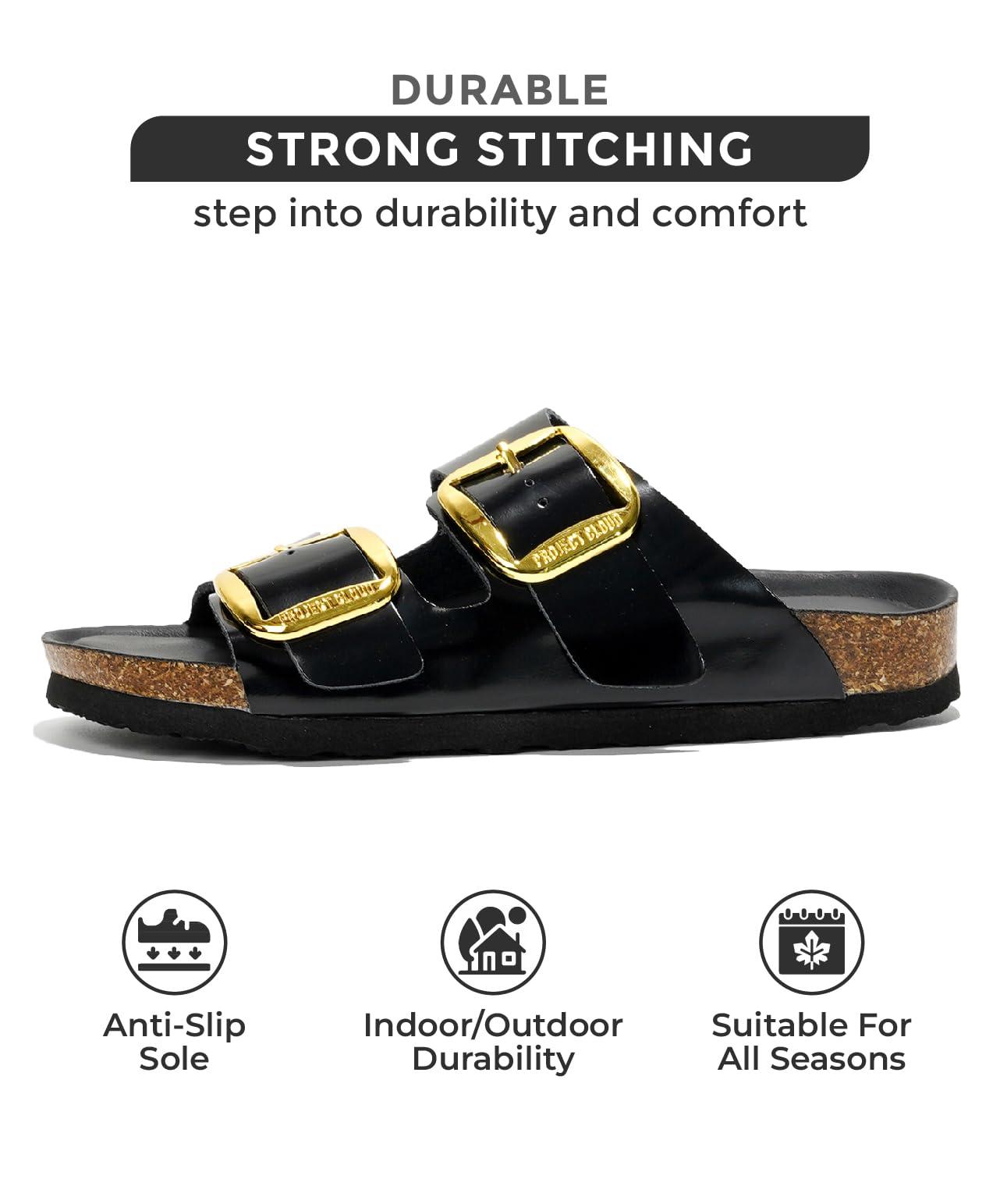 Project Cloud Genuine Leather Flat Sandals for Women 2025 Comfortable Beach Essentials Womens Sandals Memory Foam Vacation Essentials Slides for Women Footwear (Santorini) - Image 2