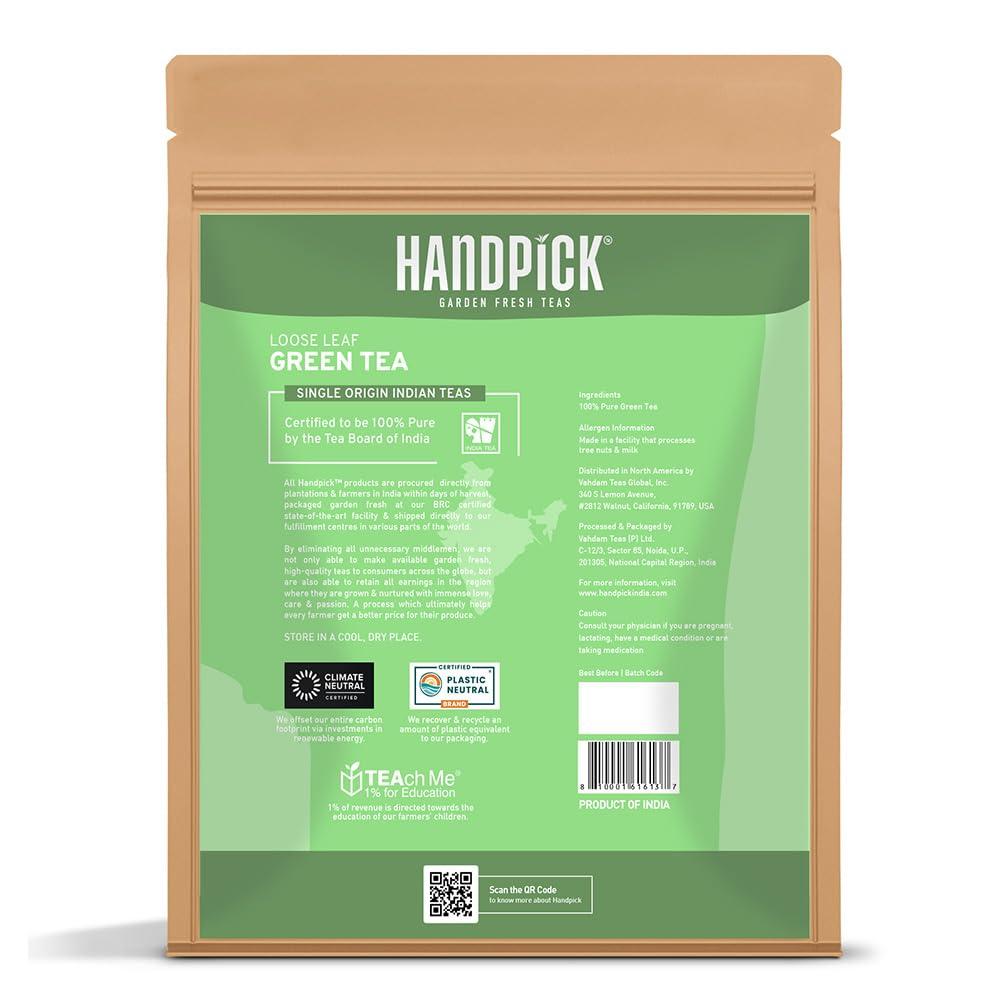 HANDPICK, Green Tea Loose Leaf (255g/9oz) +100 Cups | Non-GMO, 100% Pure Green Tea Leaves Sourced from Himalayas, India | Resealable Ziplock Pouch - Image 8
