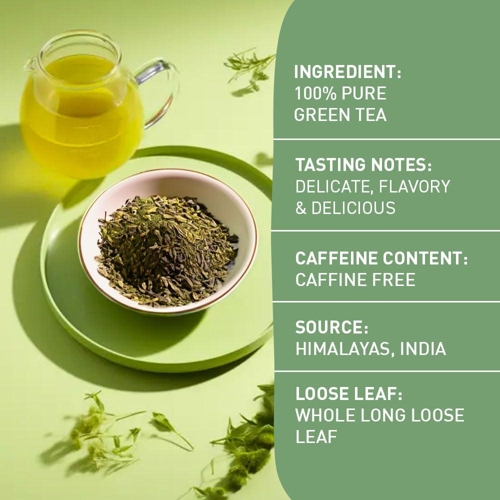 HANDPICK, Green Tea Loose Leaf (255g/9oz) +100 Cups | Non-GMO, 100% Pure Green Tea Leaves Sourced from Himalayas, India | Resealable Ziplock Pouch - Image 2
