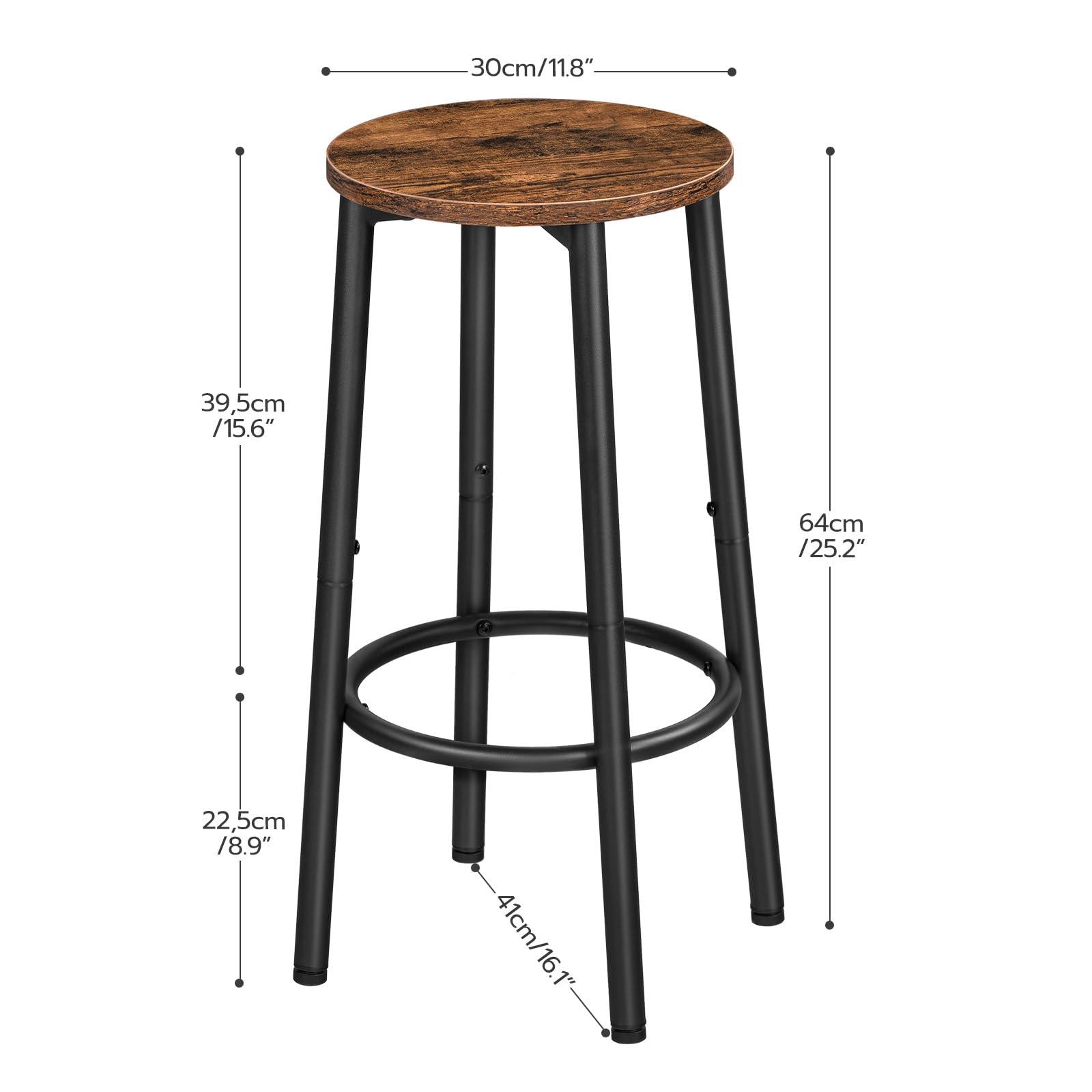 HOOBRO Bar Stools, Set of 2 Bar Chairs, Kitchen Round Height Stools with Footrest, Breakfast Bar Stools, Sturdy Steel Frame, for Dining Room, Kitchen, Party, Easy Assembly, Rustic Brown BF03BY01 - Image 3
