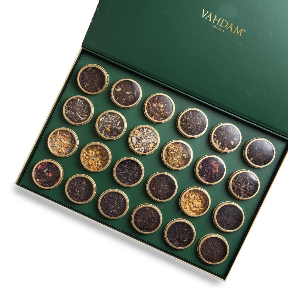 VAHDAM, Luxury Tea Gift Set | 24 Unique Loose Leaf Teas in Tin Caddies - Premium Tea Gift Box | Gifts for Women & Men