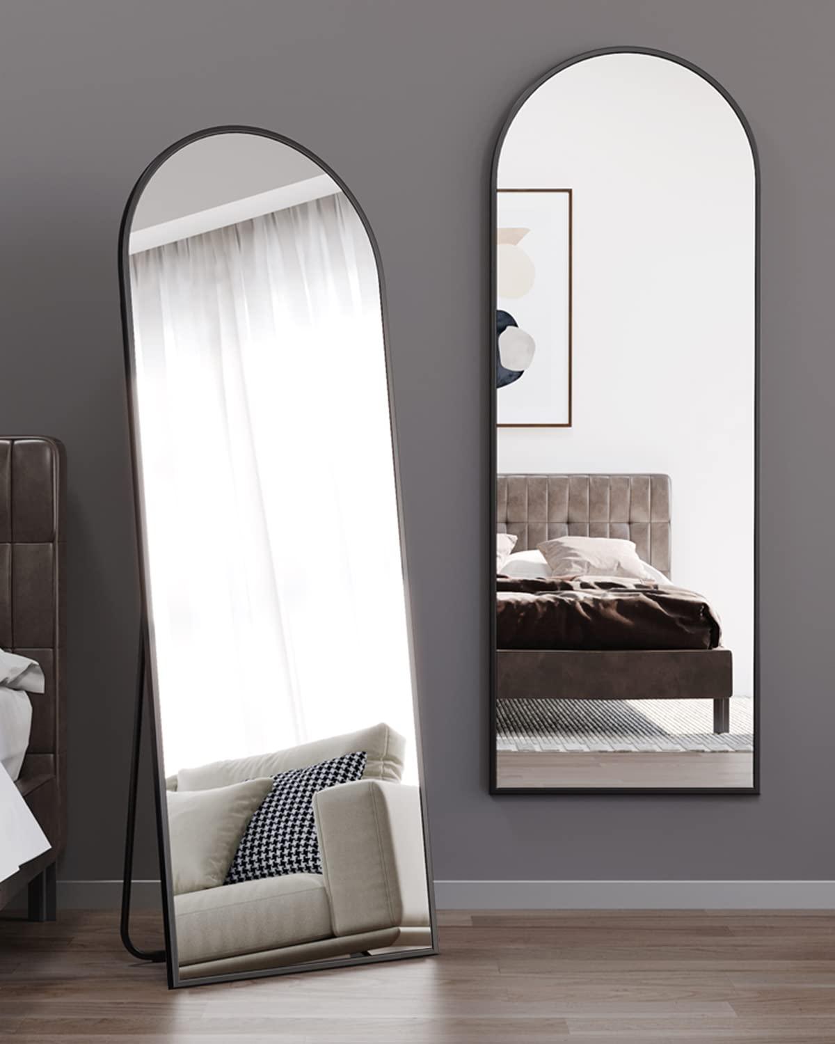 ITSRG Floor Mirror, Full Length Mirror with Stand, Arched Wall Mirror Full Length, Black Floor Mirror Freestanding, Wall Mounted for Bedroom Living Room, Black - Image 4
