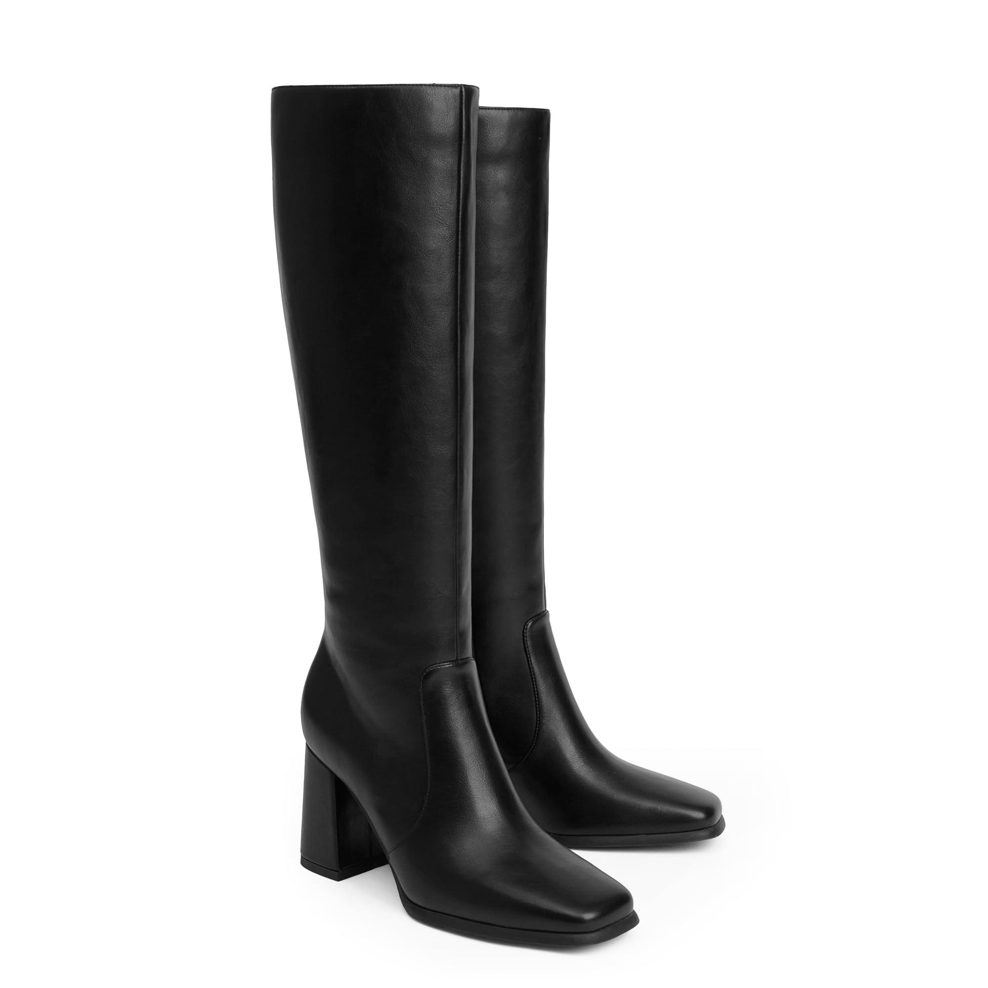 Modatope Knee High Boots Women Chunky Heel Square Toe Tall Boot for Women High Heel Side Zipper Long Boots - Image 8