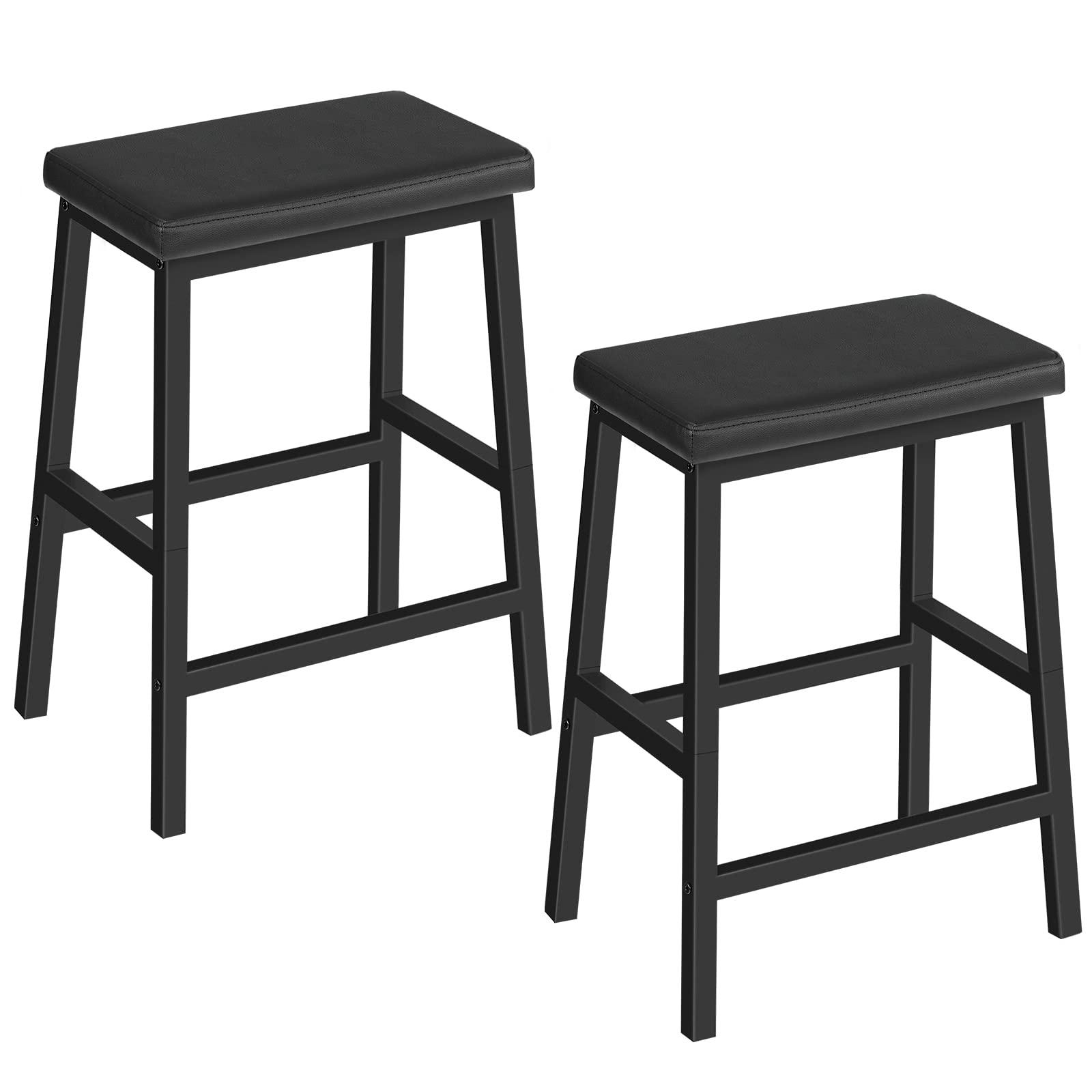 HOOBRO Bar Stools, 24" Set of 2 Bar Chairs, PU Leather Upholstered Breakfast Stools, Easy Assembly, Suitable for Kitchen, Bar, Dining Room, Black BB01MD01