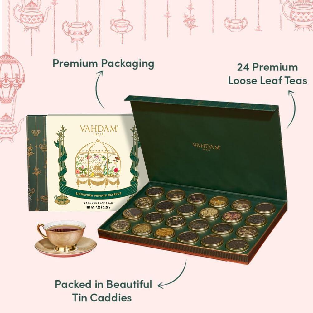 VAHDAM, Luxury Tea Gift Set | 24 Unique Loose Leaf Teas in Tin Caddies - Premium Tea Gift Box | Gifts for Women & Men - Image 3