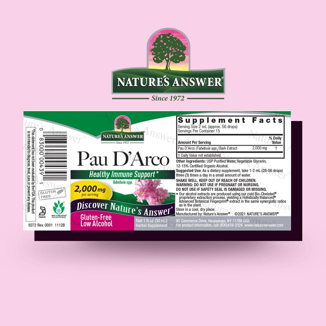 Nature's Answer Pau D'Arco Inner Bark with Organic Alcohol 1 Fluid Ounce | Promotes Healthy Gut Flora | Natural Immune Support Booster - Image 2