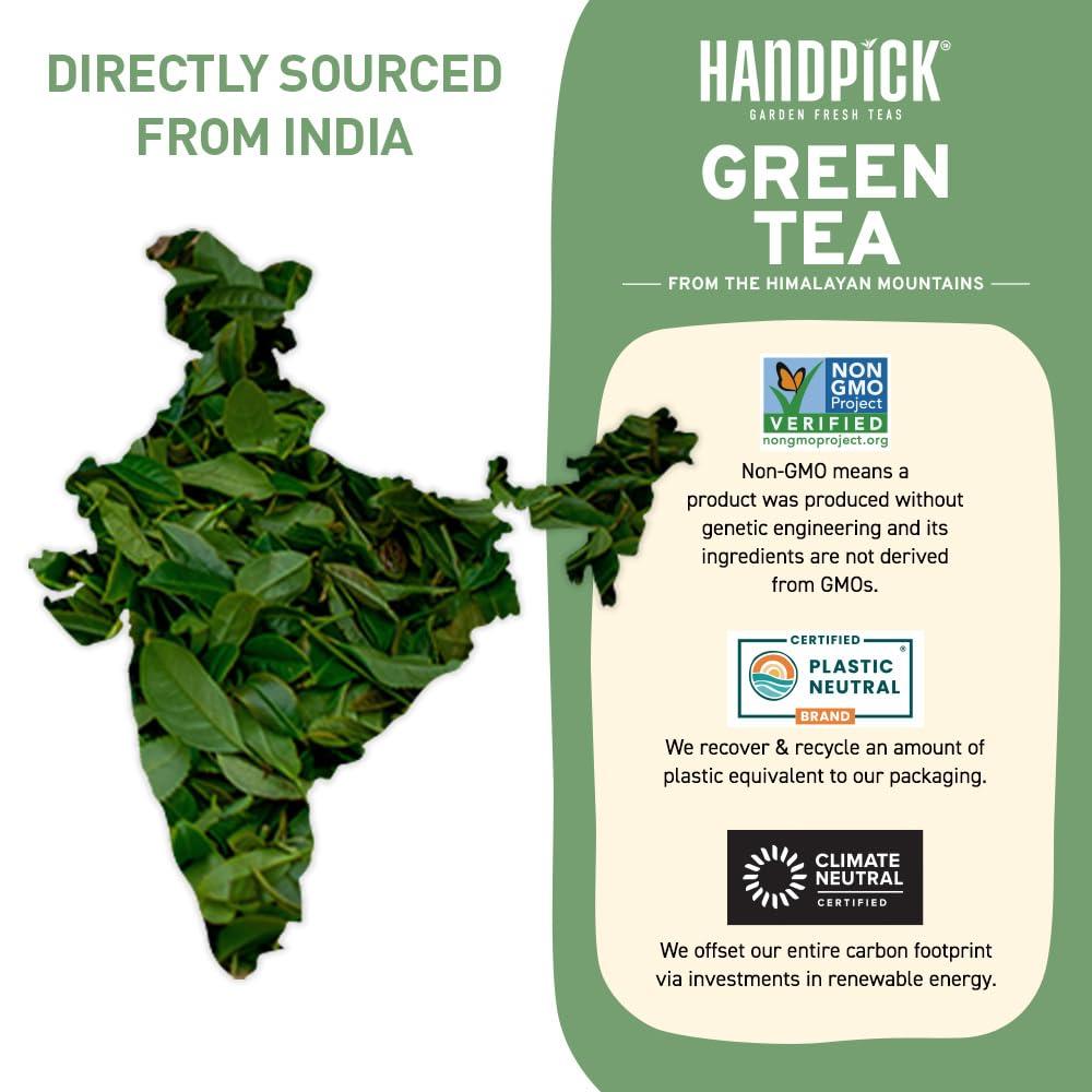 HANDPICK, Green Tea Loose Leaf (255g/9oz) +100 Cups | Non-GMO, 100% Pure Green Tea Leaves Sourced from Himalayas, India | Resealable Ziplock Pouch - Image 3
