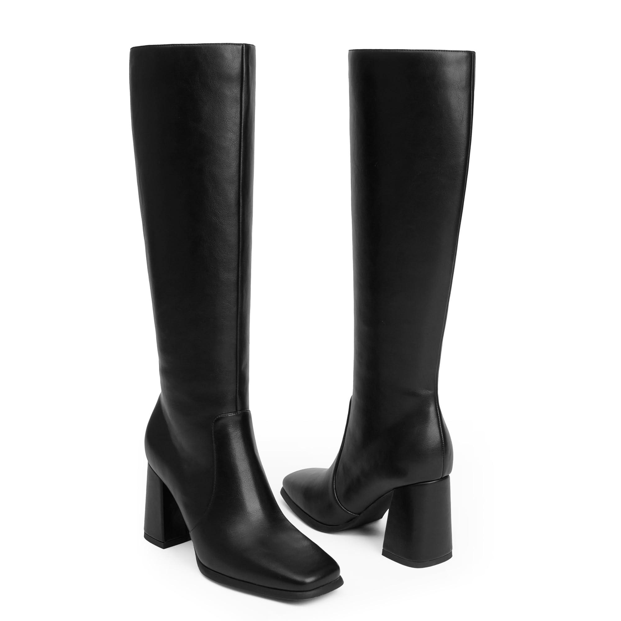 Modatope Knee High Boots Women Chunky Heel Square Toe Tall Boot for Women High Heel Side Zipper Long Boots - Image 3