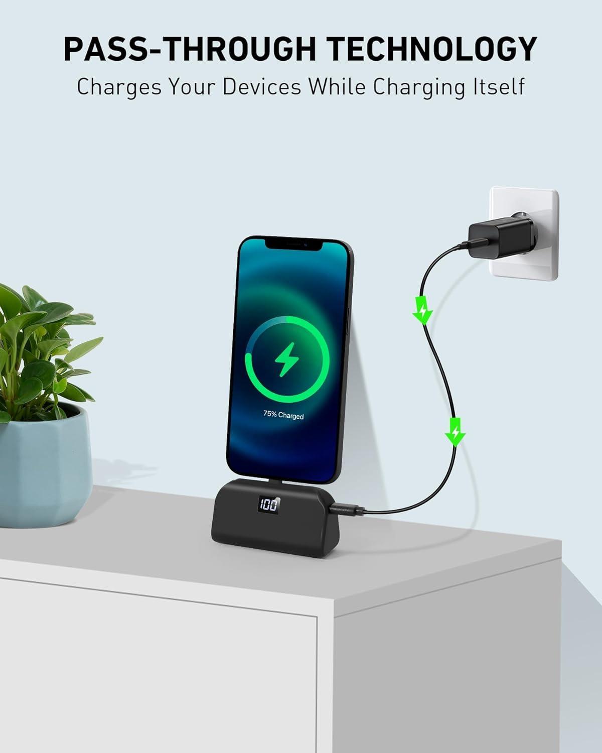 Mini Portable Charger for iPhone with Built in Cable, 4,800mAh Small Power Bank Fast Charging, Compatible with 14/14 Pro Max/13/13 Pro Max/12/12 Pro Max/11/XR/X/8/7/6 Series, Black - Image 4