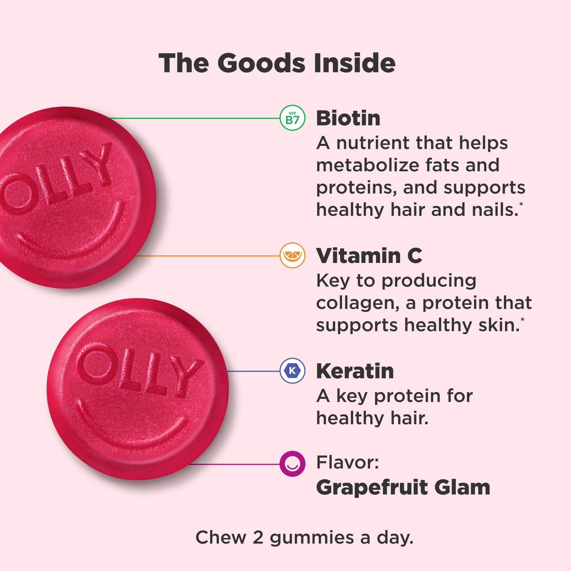 OLLY Undeniable Beauty Gummy, For Hair, Skin, Nails, Biotin, Vitamin C, Keratin, Chewable Supplement, Grapefruit, 30 Day Supply - 60 Count - Image 3