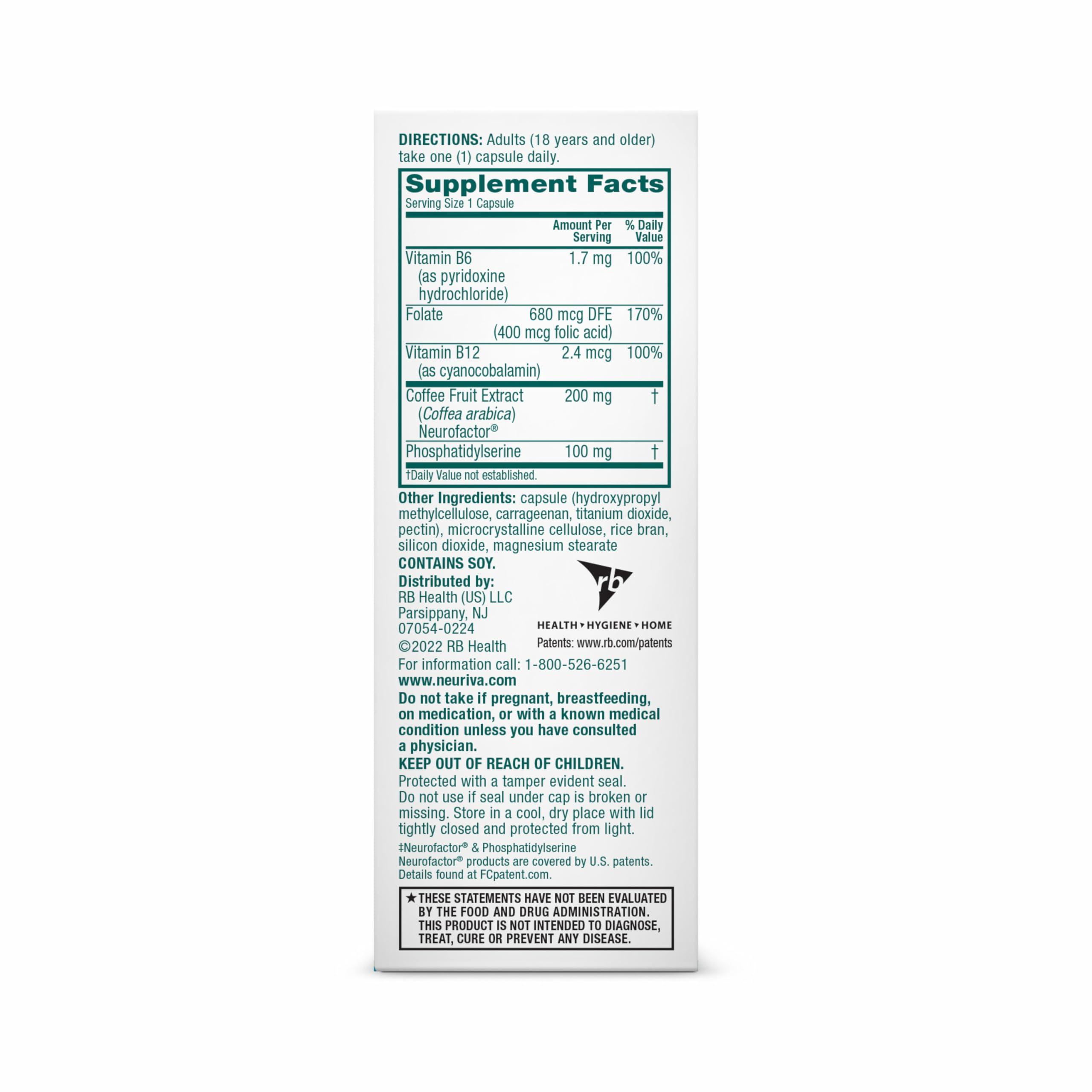 NEURIVA Plus Brain Supplement for Memory and Focus Clinically Tested Nootropics for Concentration for Mental Clarity, Cognitive Enhancement Vitamins B6, B12, Phosphatidylserine 30 Capsules - Image 12