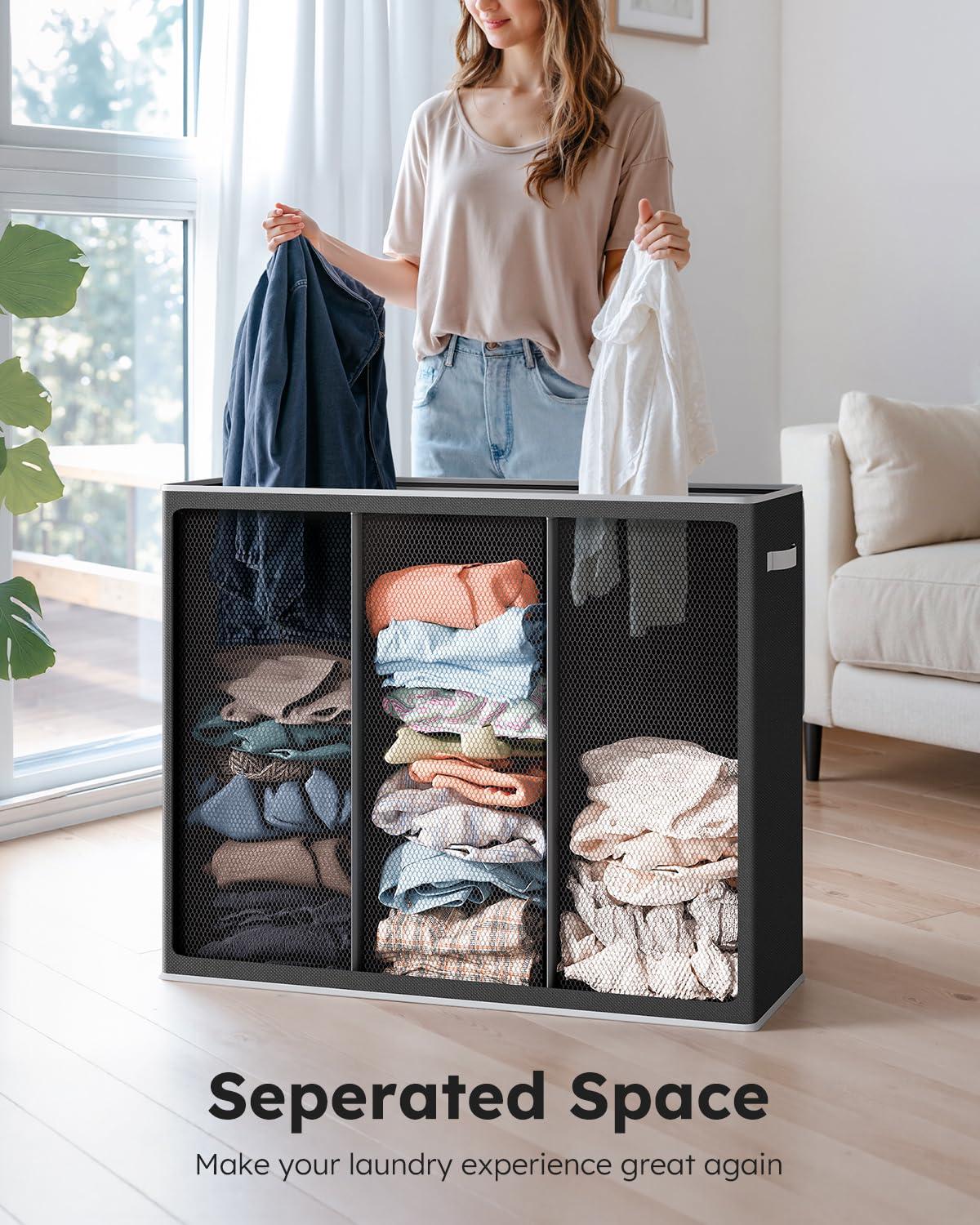 SOLEDI 180L Laundry Hamper 3 Section, Extra Large Laundry Hamper with Lid, Dirty Clothes Hamper with Sturdy Handle, Large Laundry Basket Organizer for Laundry Room, Bedroom, Hampers for Laundry - Image 5