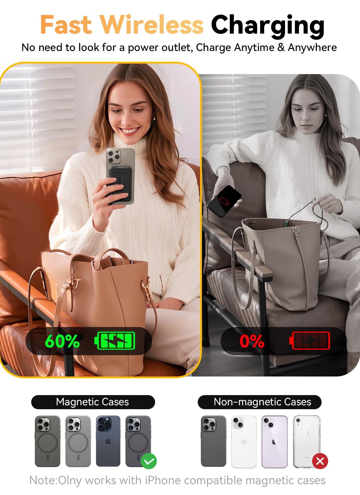 Gxorul Magnetic Portable Charger, 10000mAh Wireless Power Bank with 20W USB-C Fast Charging, Foldable Stand & LED Display Magnetic Battery Pack, Compatible with iPhone 16/15/14/13/12 All Series - Image 3
