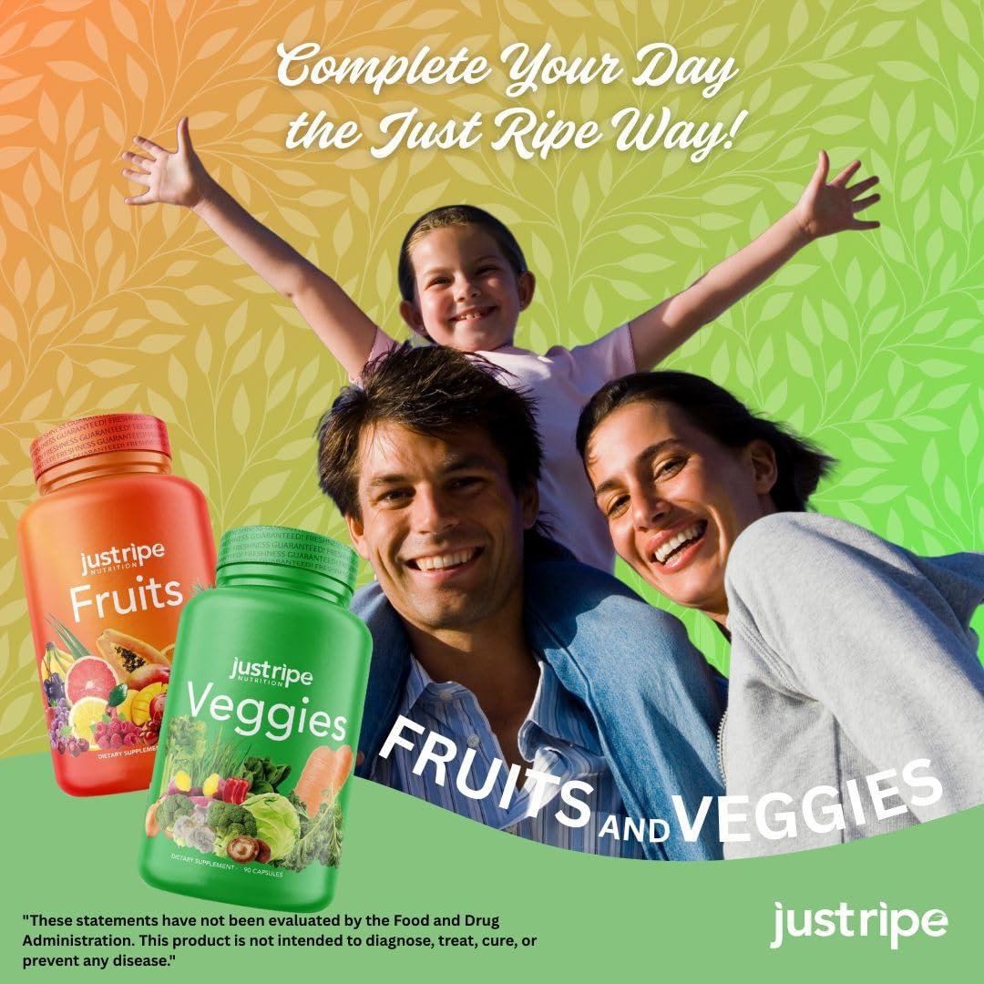 Just Ripe Nutrition Fruits and Veggies Supplement - 90 Fruit and 90 Vegetable Capsules - 100% Whole Natural Superfood - Filled with Vitamins and Minerals - Supports Energy Levels (1 Pack) - Image 4