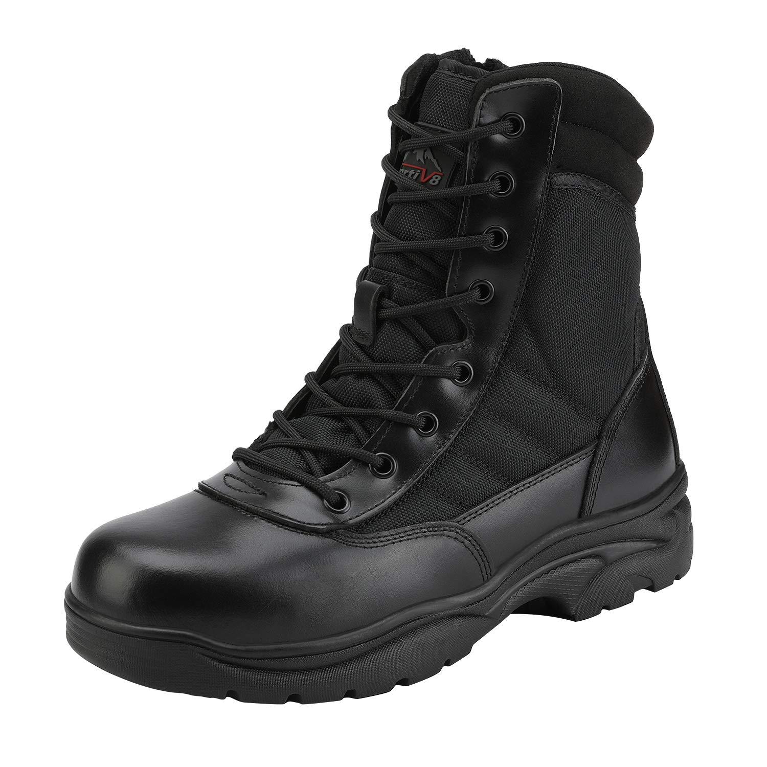 NORTIV 8 Men's Military Tactical Work Boots Side Zipper Leather Motorcycle Combat Boots Trooper(6-8 Inches)