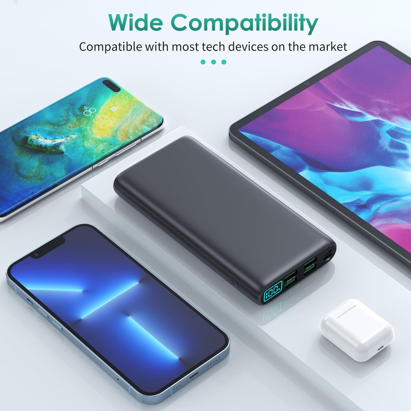 Portable Charger 38800mAh,LCD Display Power Bank,5 USB Outputs Battery Pack Backup, USB-C in&out Dual Input Phone Charging Compatible with iPhone 16/15/14/13 Pro/12,Android Samsung Galaxy Pixel Nexus - Image 3