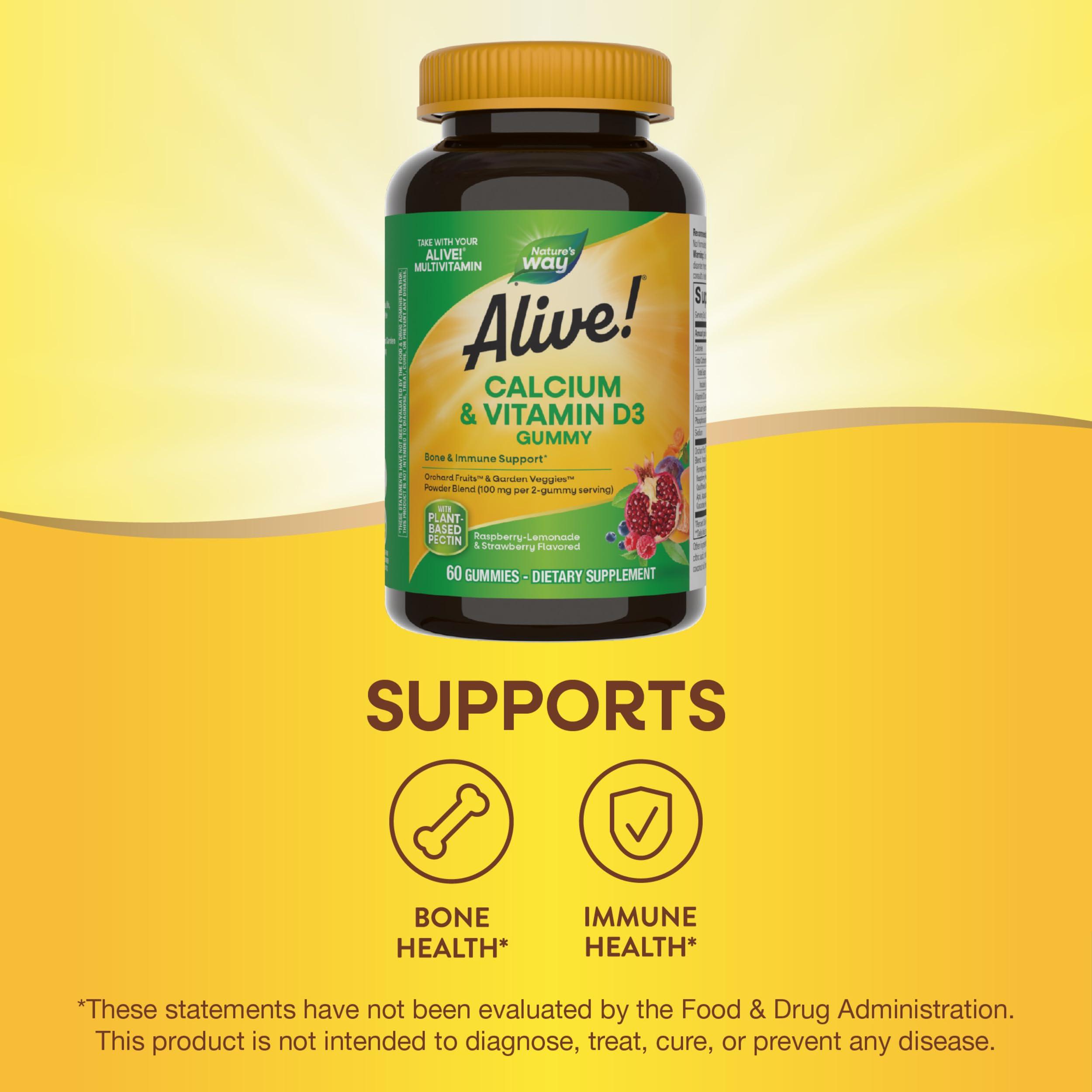 Nature's Way Alive! Daily Calcium & Vitamin D3 Gummies, Bone Support*, Immune Support*, Strawberry and Raspberry- Lemonade Flavored, 60 Gummies - Image 3
