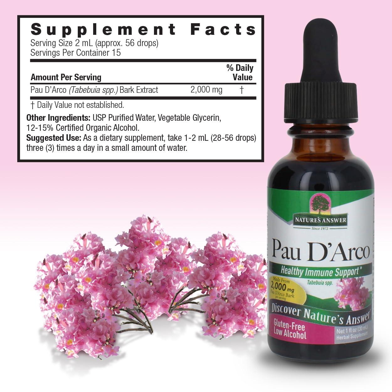 Nature's Answer Pau D'Arco Inner Bark with Organic Alcohol 1 Fluid Ounce | Promotes Healthy Gut Flora | Natural Immune Support Booster - Image 3