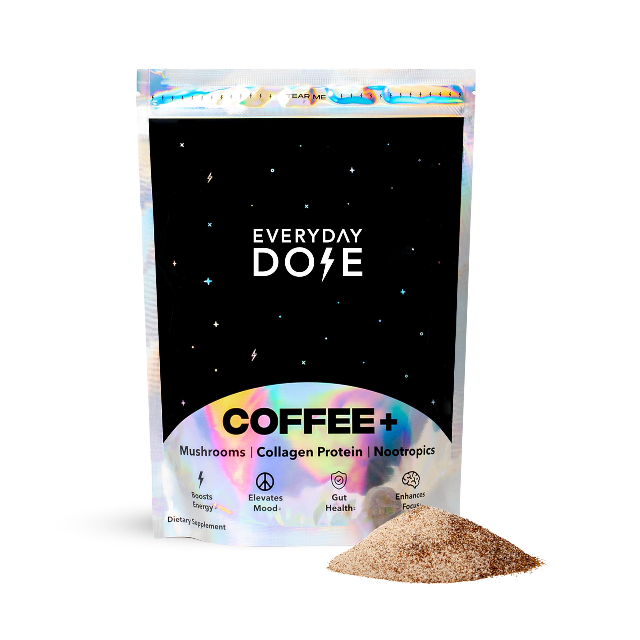 Everyday Dose Premium Adaptogenic Mushroom Coffee with Grass-Fed Collagen, Chaga, Lions Mane & L-Theanine for Better Focus, Energy, Digestion, Skin, and Immunity 30 Servings