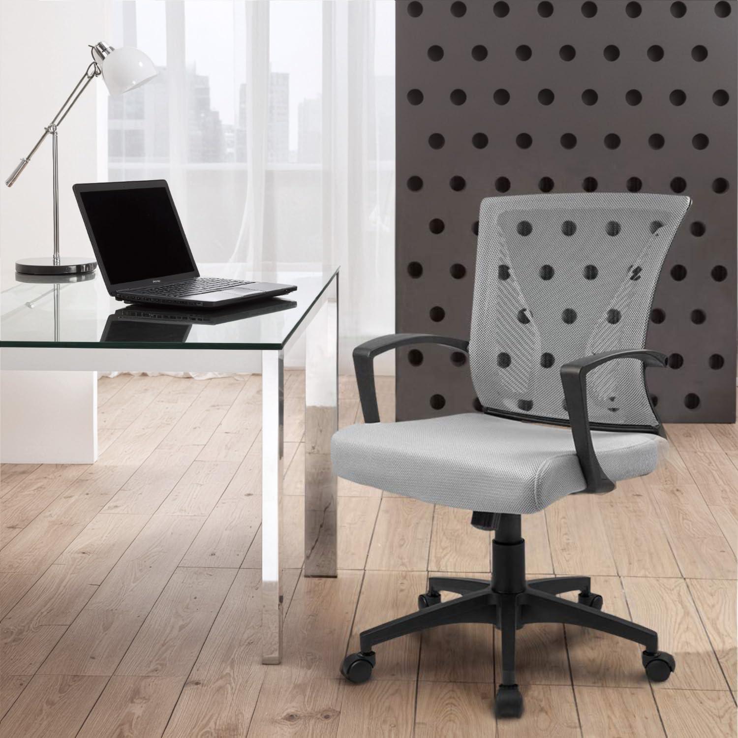 Furmax Office Chair Ergonomic Computer Desk Mesh Chair Mid Back Swivel Lumbar Support with Armrest (1, Gray) - Image 8