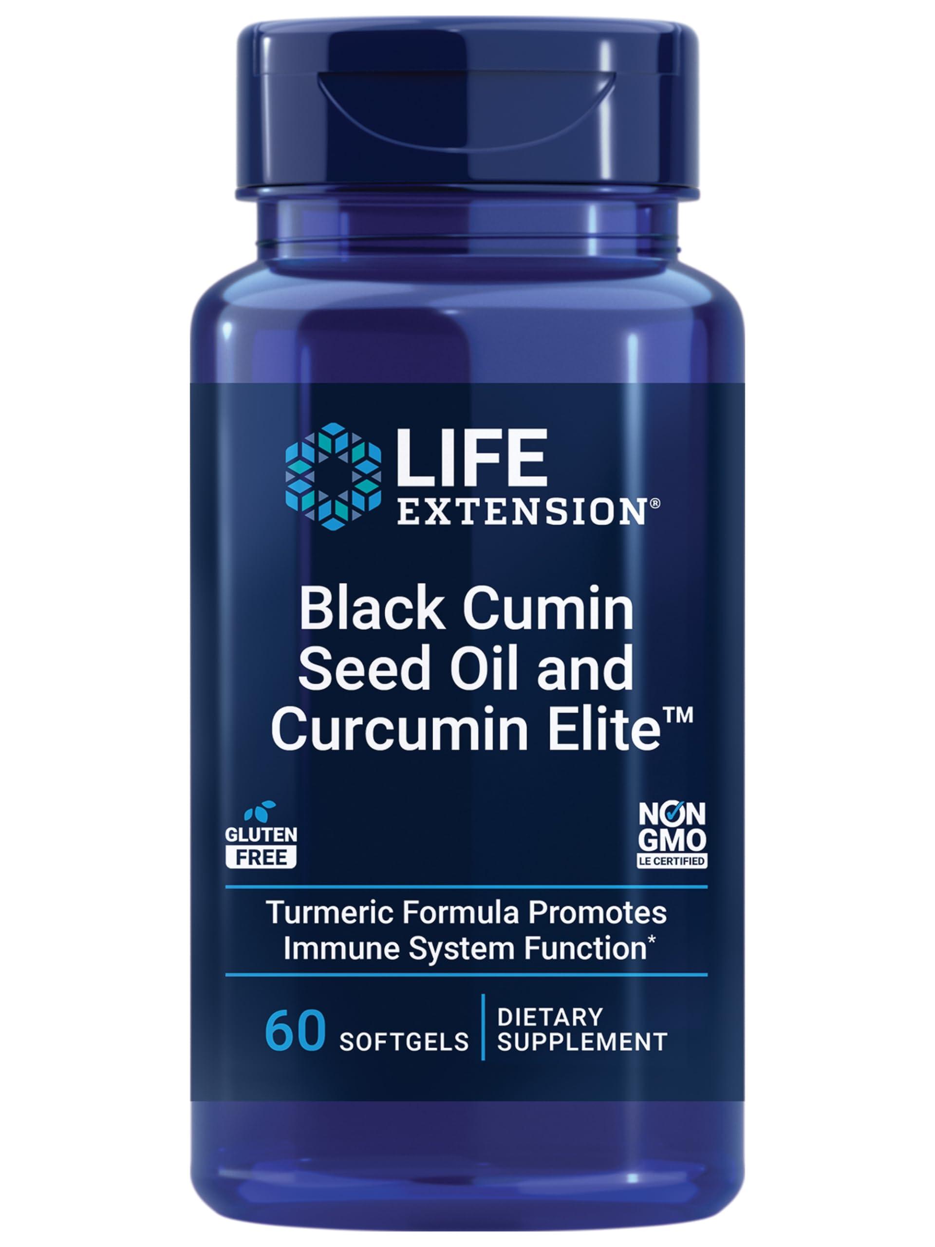 Life Extension Black Cumin Seed Oil and Curcumin Elite, Black Cumin, Turmeric Extract, Immune Health Support, high bioavailability, Whole-Body Health, Gluten Free, Non-GMO, 60 softgels