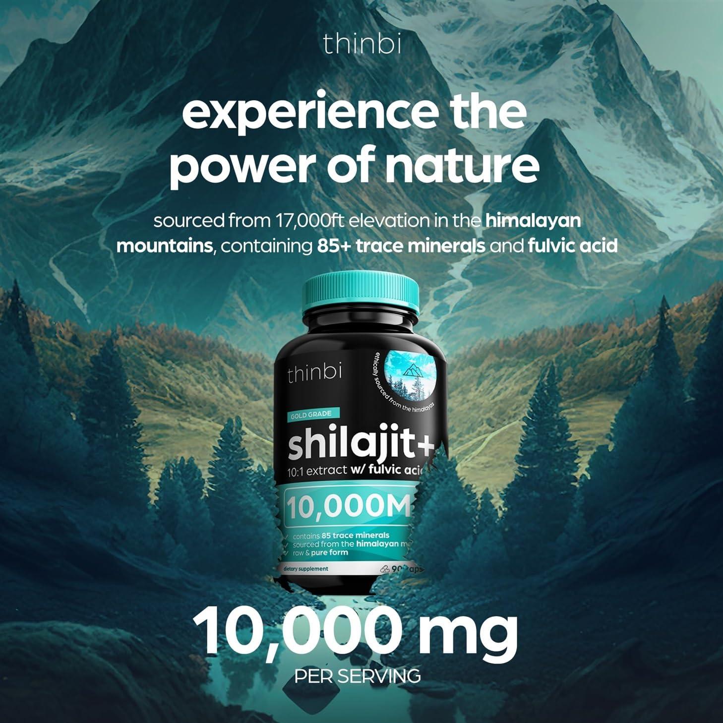 Thinbi Pure Himalayan Shilajit 10000mg Maximum Potency Organic Capsules 90 Count with Fulvic Acid & Trace Minerals for Enhanced Energy and Immune Support Men & Women Better Than Shilajit Resin - Image 2