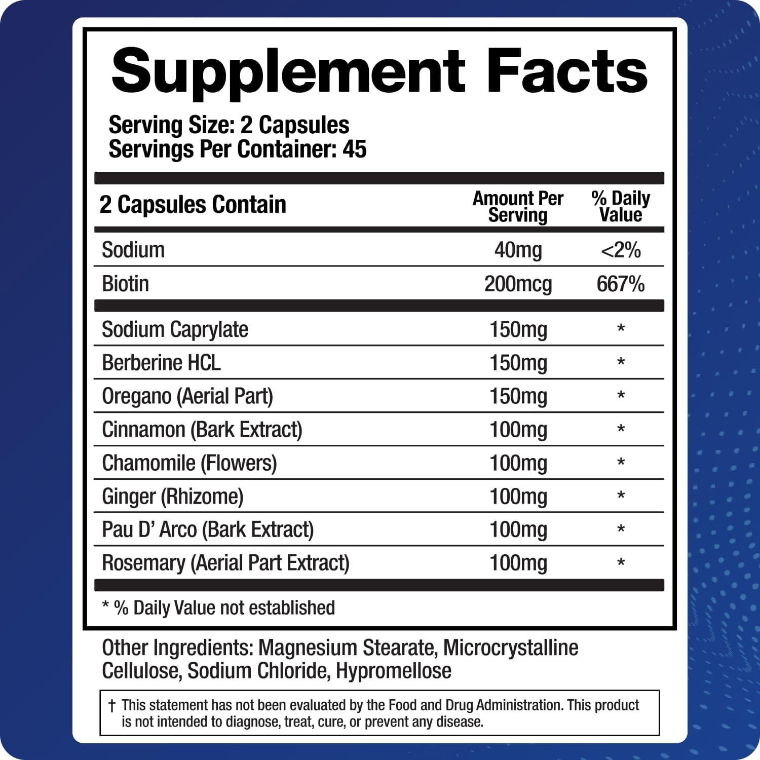 BioMatrix Candid-X Gut Cleanse with Berberine, Oregano, Sodium Caprylate, Chamomile, Ginger, PAU D'arco, Digestive Supplement for Men and Women | 90 Capsules - Image 3