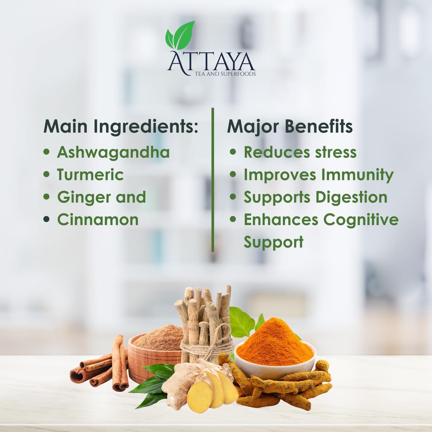 Attaya Ashwagandha Tea Bags - Ashwangandha + Turmeric Delight Tea -100 Tea Bags -100% Herbal blend of Ashwagandha, Turmeric, Cinnamon, and Green Tea, 7.05 oz (200g) - Image 6