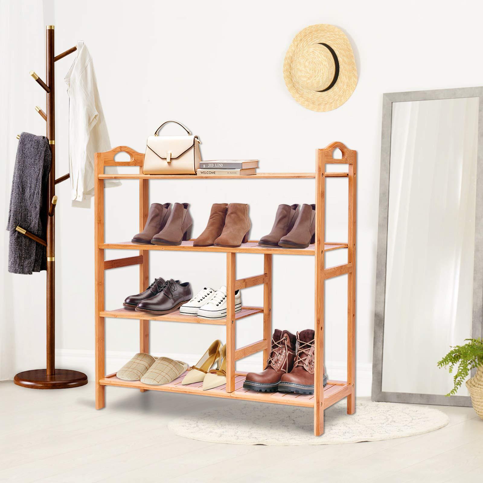 BETTARY 4-Tier Bamboo Shoe Rack, Shoe Shelf Organizer Holds up to 44LBS with Two Rounded Handle for Entryway Kitchen Living Room Closet, Multifunctional Stand Shelf for Footwear Book Flowerpots - Image 7