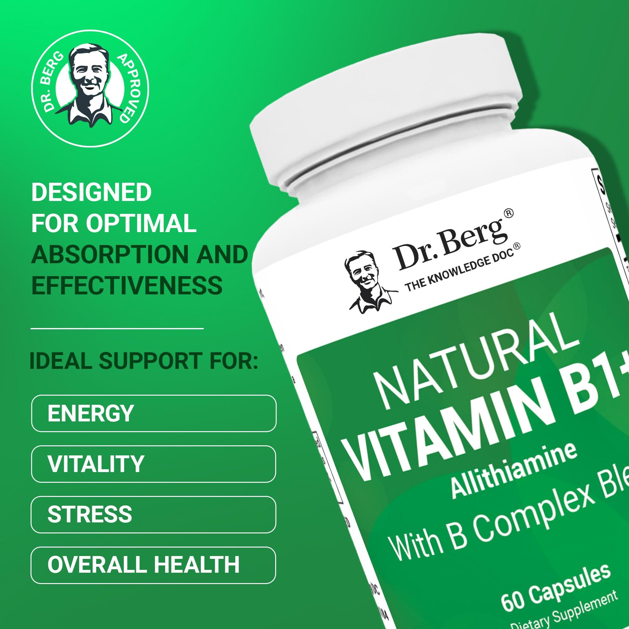 Dr. Berg Natural Vitamin B1 B6 B12 Complex - Allithiamine Vitamin B1 Supplement with 8 Essential Vitamin B Complex for Men & Women Including Thiamin, Niacin, Folate, Magnesium & More - 60 Capsules - Image 2