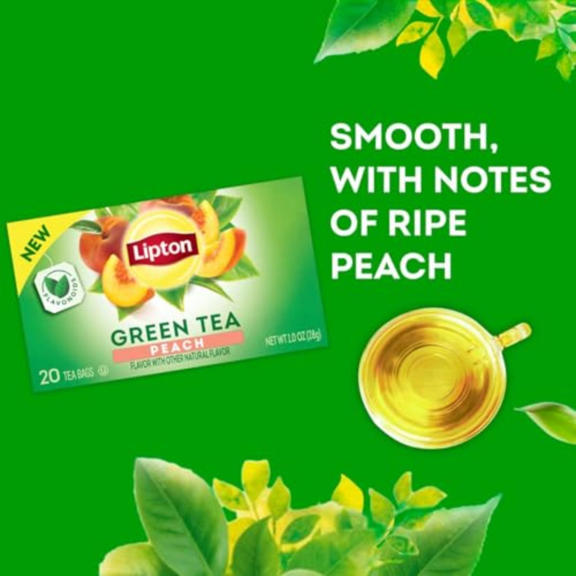 Lipton Peach Green Tea Bags, Flavored, Unsweetened Teabags for Hot Tea or Peach Iced Tea with Caffeine and Flavonoids, 120 Total Tea Bags (20ct - Pack of 6) - Image 4