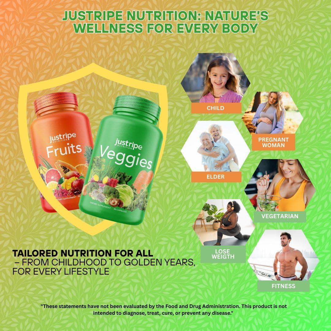 Just Ripe Nutrition Fruits and Veggies Supplement - 90 Fruit and 90 Vegetable Capsules - 100% Whole Natural Superfood - Filled with Vitamins and Minerals - Supports Energy Levels (1 Pack) - Image 2