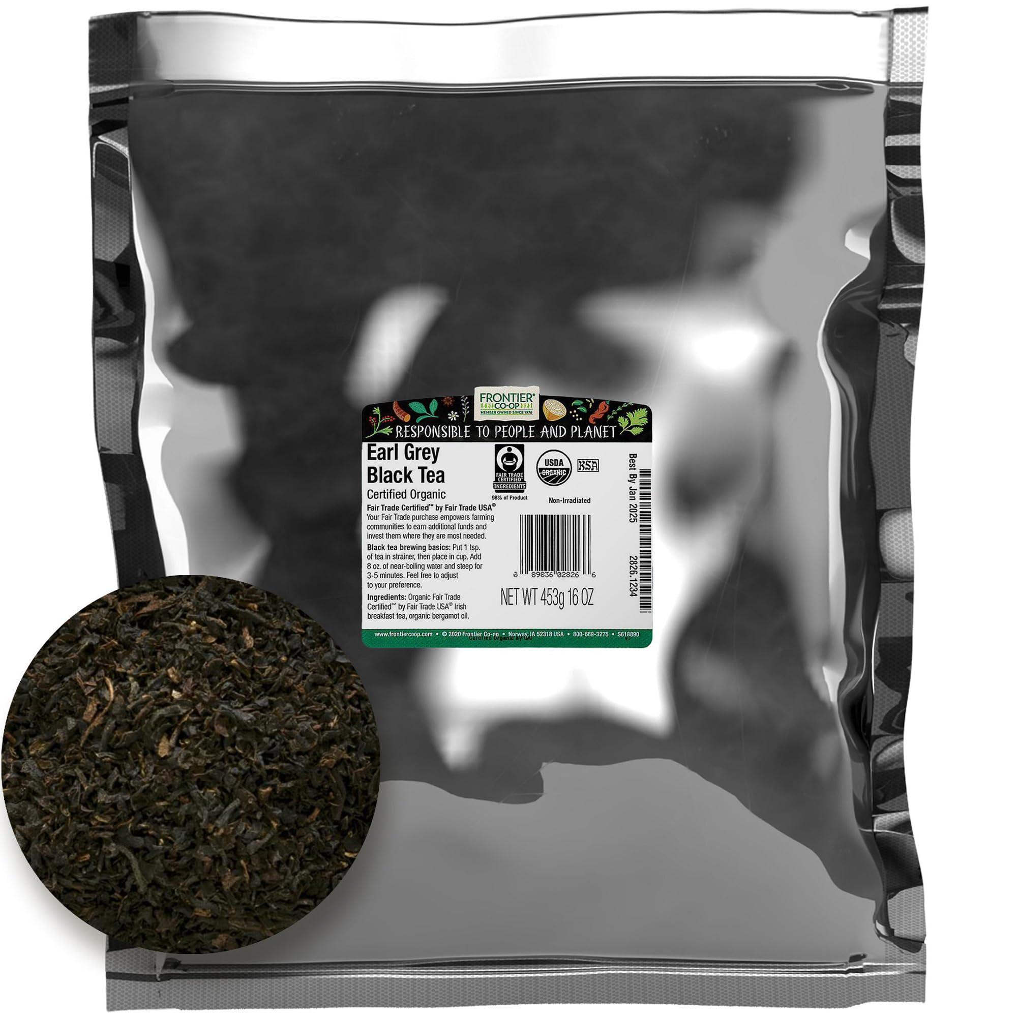 Frontier Co-op Organic Earl Grey Tea Loose Leaf, 1lb Bulk Bag - Premium Dried Loose Leaf Tea - Aromatic Black Tea Loose Leaf with Bergamot Oil, Kosher