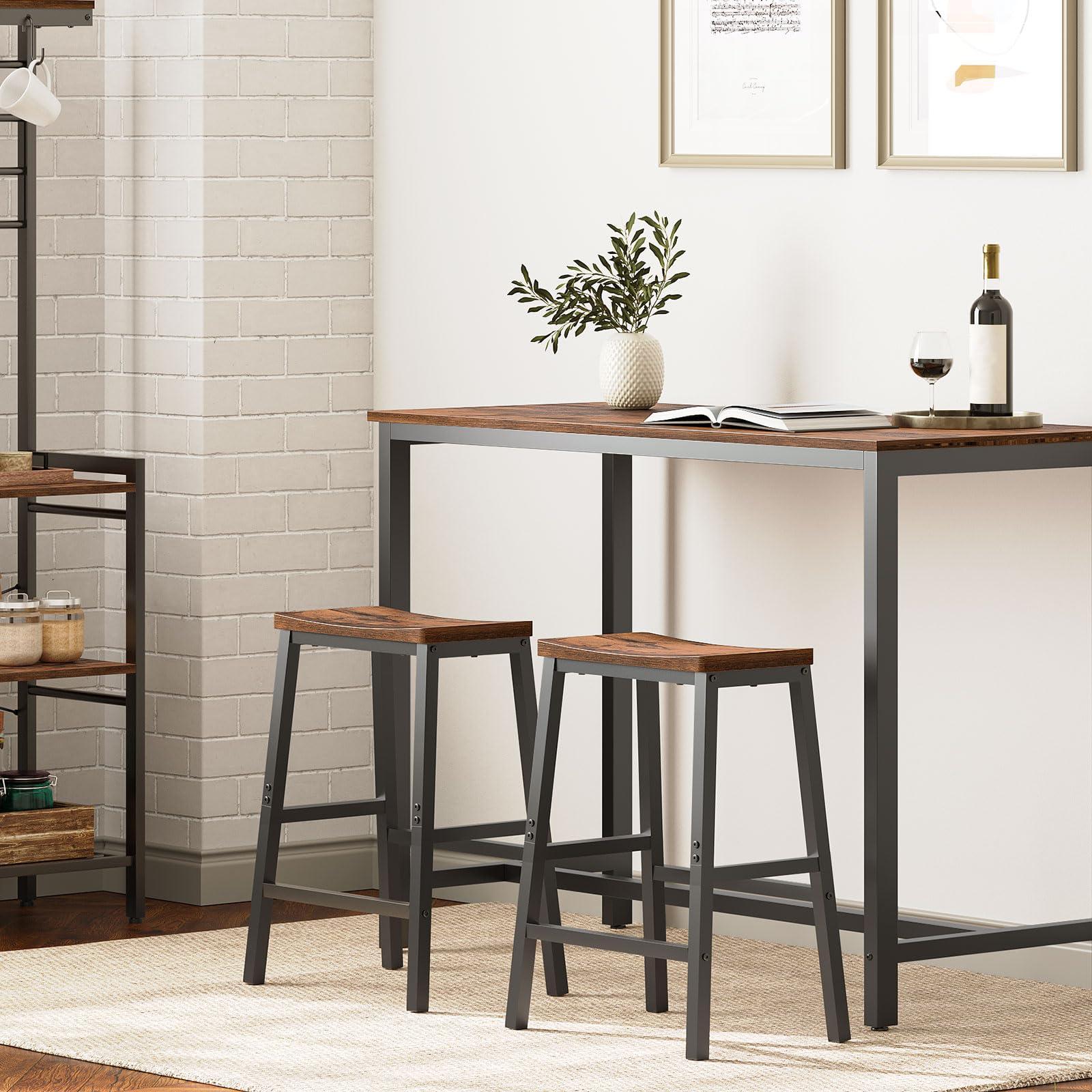 HOOBRO Bar Stools, Set of 2 Bar Chairs, 23.6 Inch Saddle Stools, Kitchen Counter Seat with Footrests, Industrial Barstools for Dining Room, Kitchen, Counter, Rustic Brown and Black BF02MD01 - Image 10