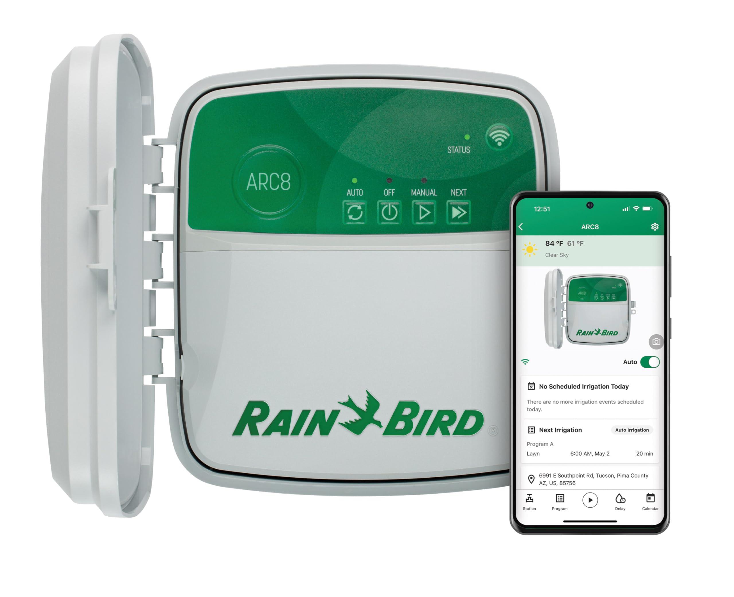 Rain Bird ARC8 App-Based Indoor/Outdoor Smart Irrigation WiFi Timer/Controller, 8-Zone/Station, EPA WaterSense Certified, Compatible with Alexa